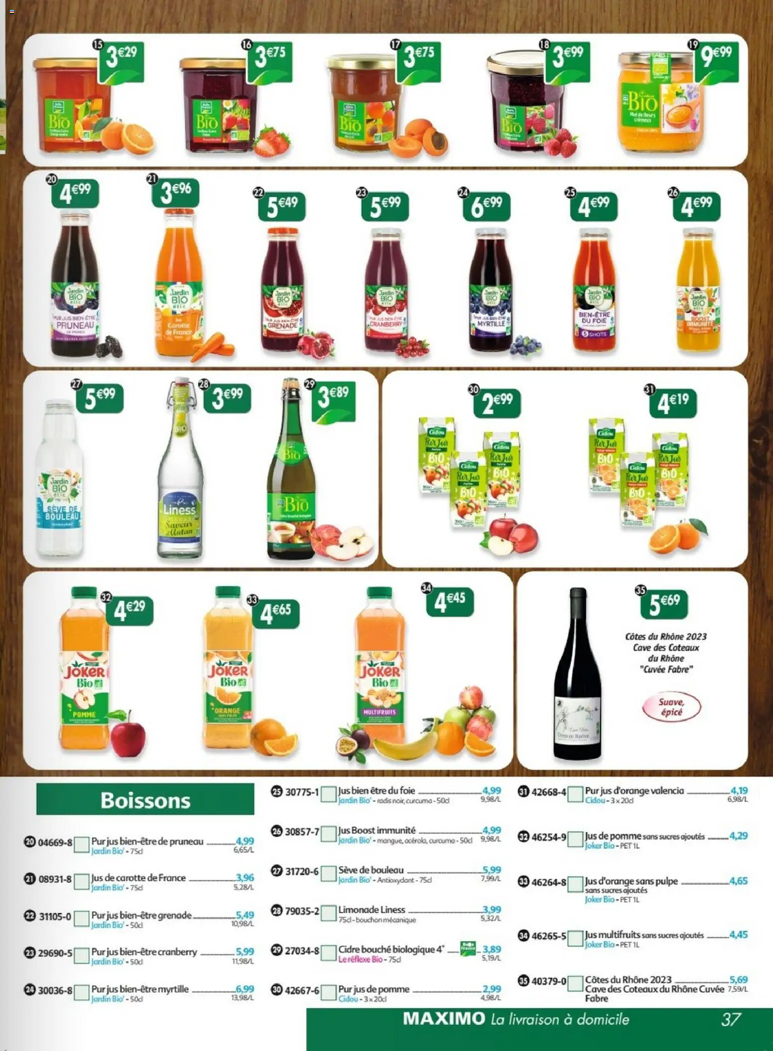 Prévisualisation de Maximo catalogue epicerie du magasin Maximo formulaire valide 26/10/2026 - Grenade, Cranberry, Foie, Cidre, Radis, Sève de bouleau, Jus, Boissons