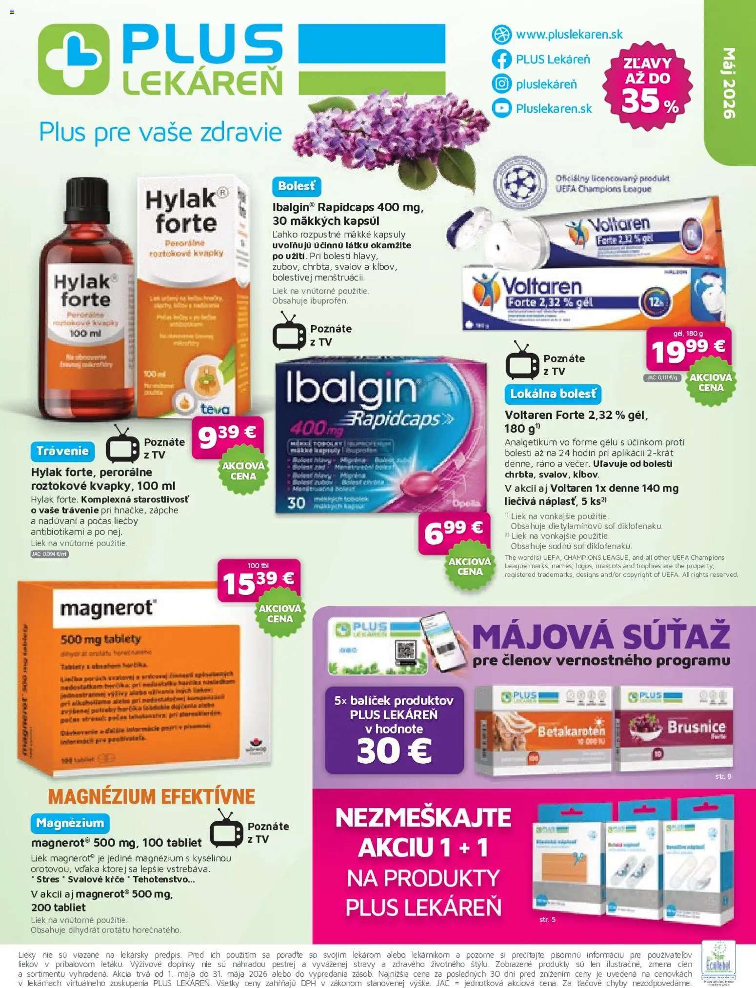 Náhľad Plus lekáreň letáku platného od 01.05.2026 - Tv, Magnerot, Soľ, Brusnice, Voltaren