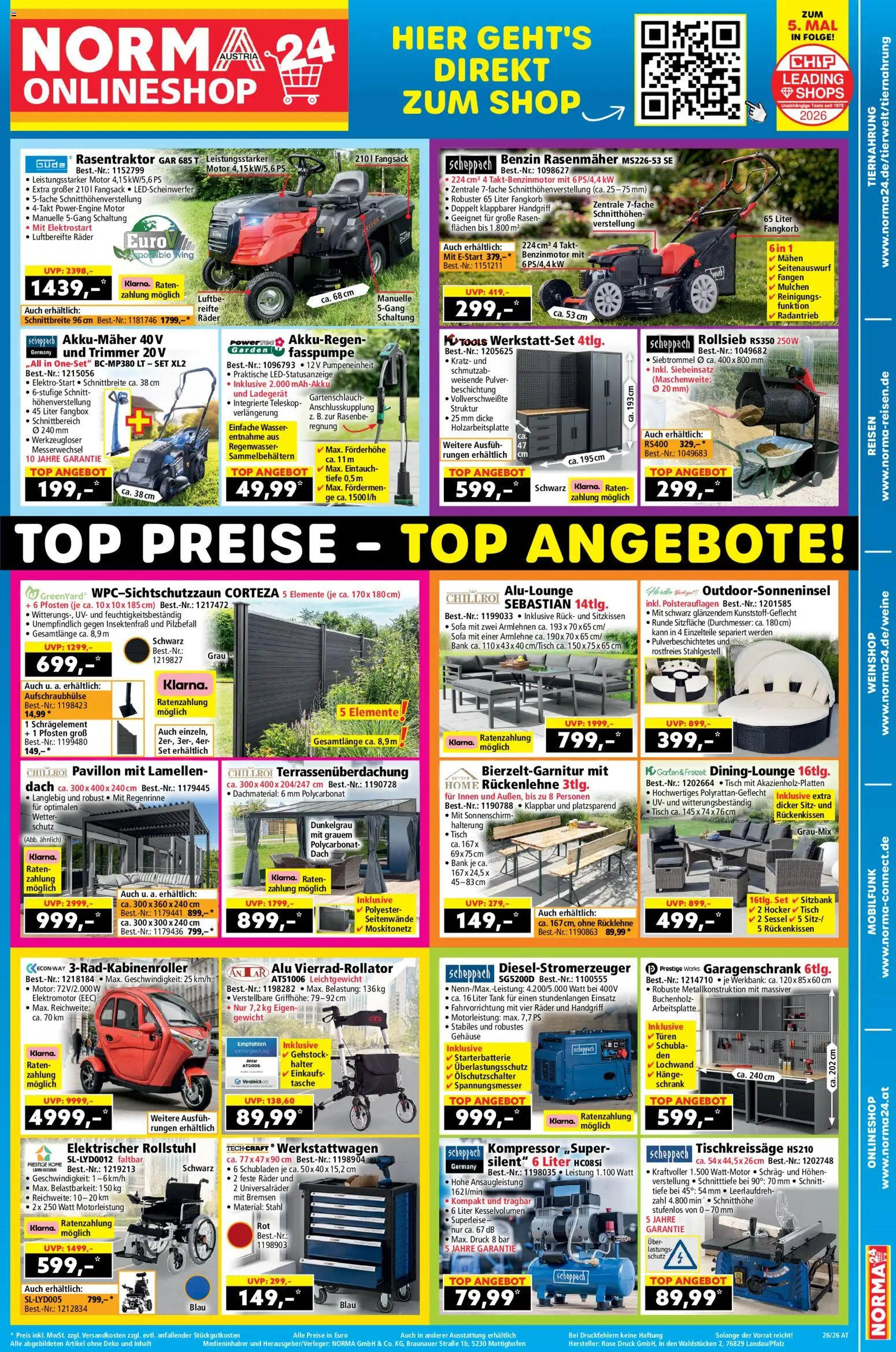 Vorschau der Angebote: Norma Norma Online shop gültig ab 22.06.2026 - Wasser, Sofa, Rasenmäher, Sessel, Schrank, Tasche, Tisch, Gewicht