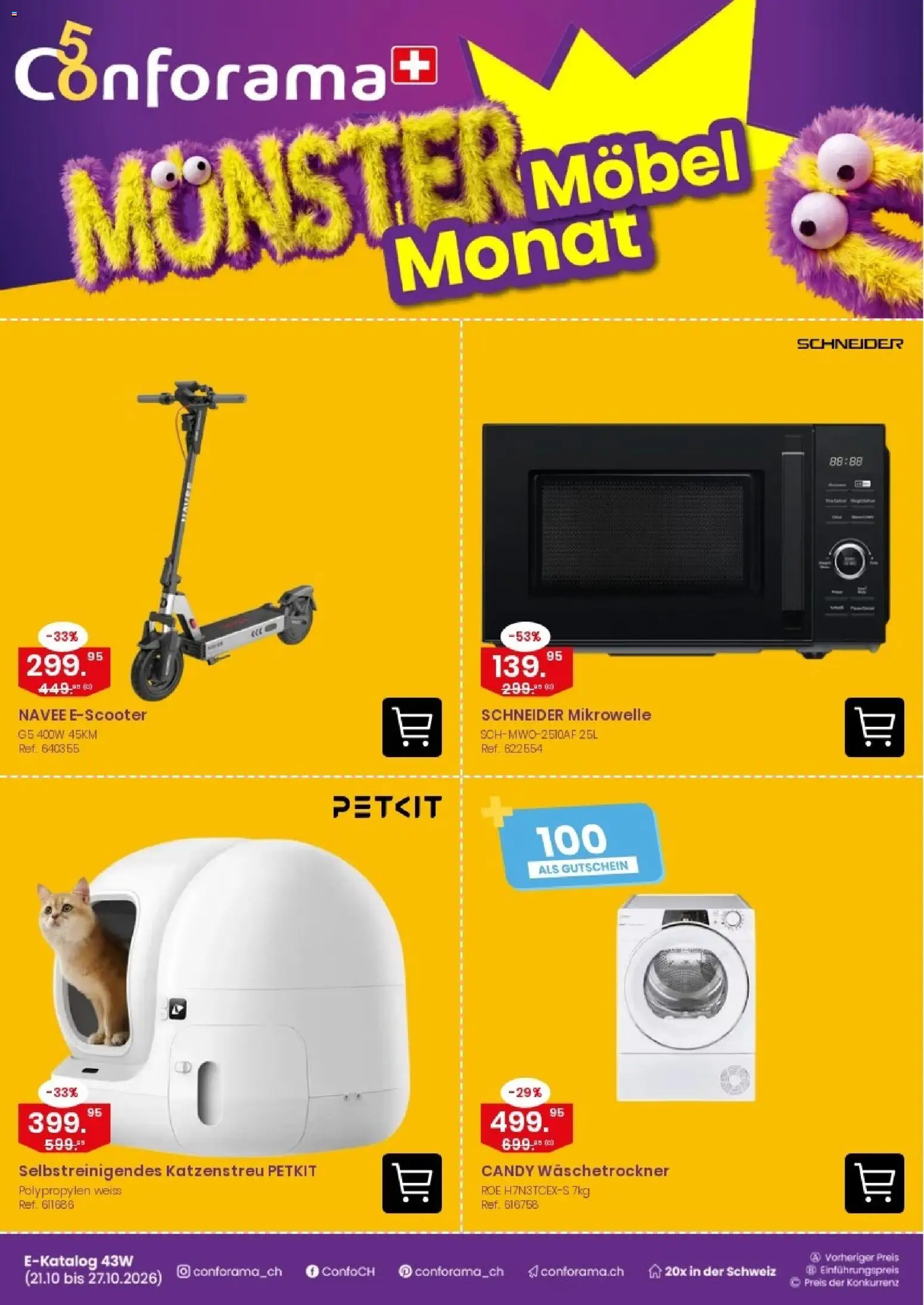 Vorschau des Merkblatts Conforama aktionen vom Shop Conforama gültig von 21.10.2026 bis 27.10.2026 - Mikrowelle, Katzenstreu