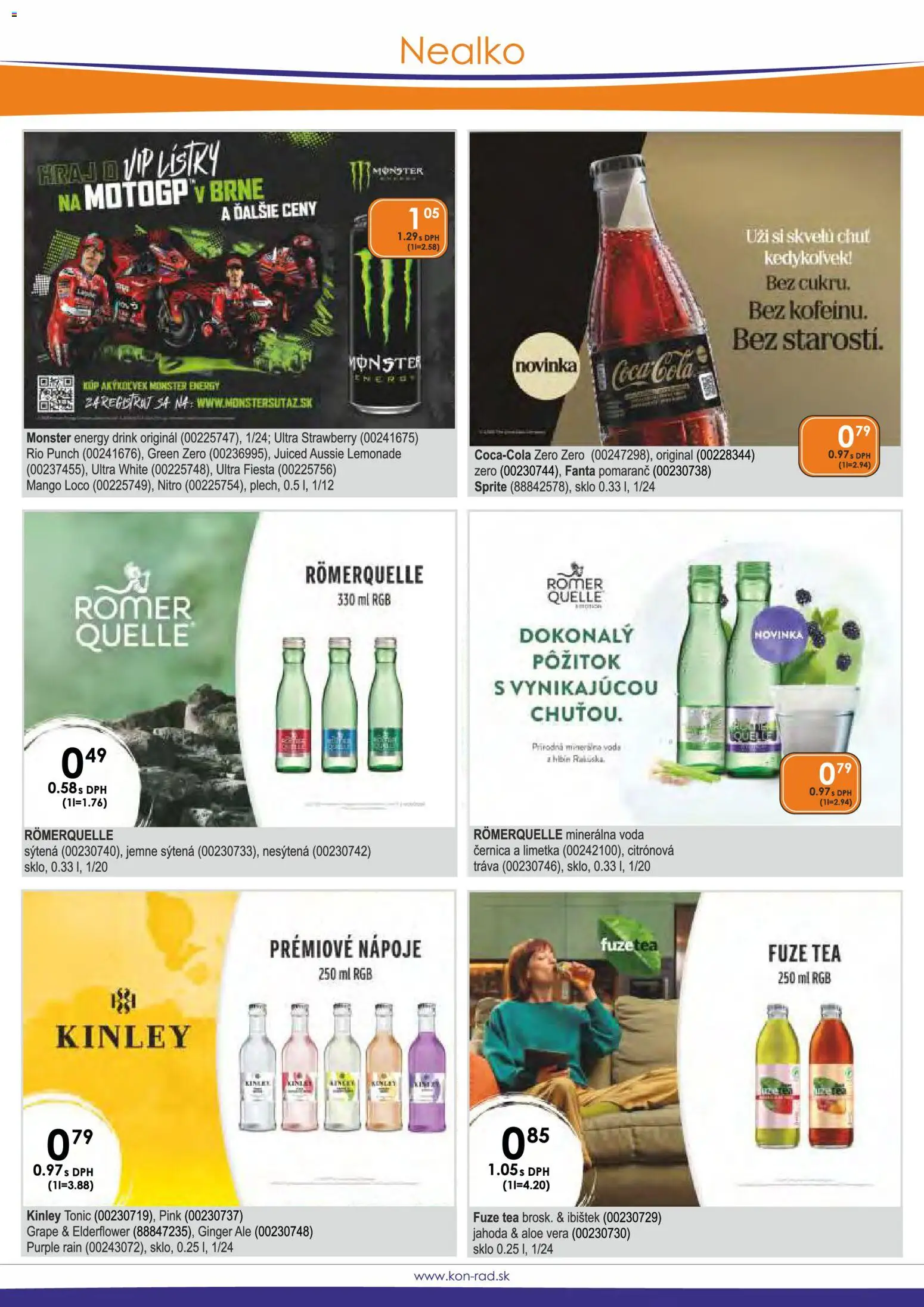 Náhľad KON - RAD letáku platného od 01.03.2026 - Voda, Aloe Vera, Tonic, Fanta, Sprite, Limetka, Minerálna voda, Nápoje
