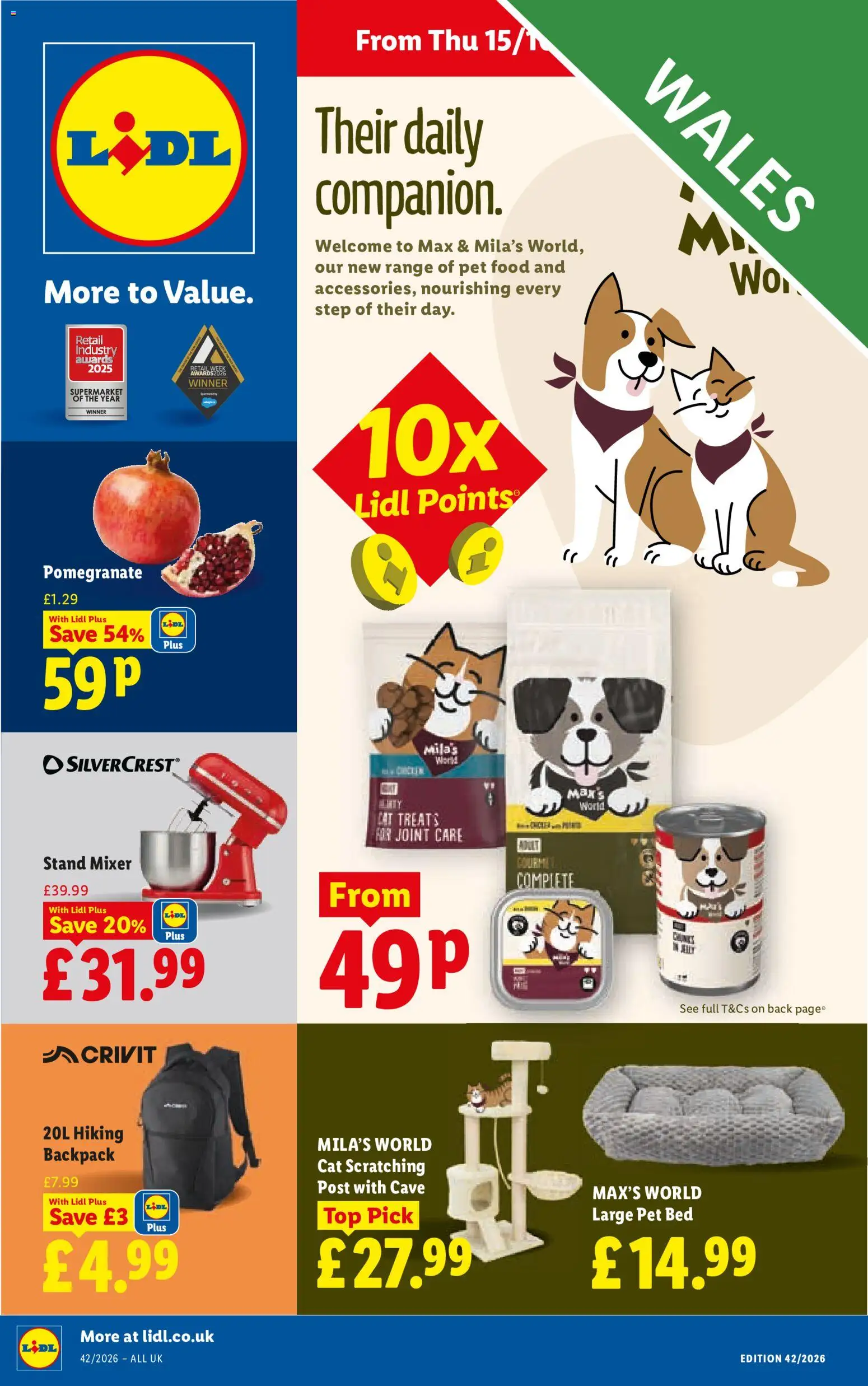 Preview of Lidl Weekly offers Lidl Wales valid from 15/10/2026 - Bed, Backpack, Pomegranate, Mixer, Pet food