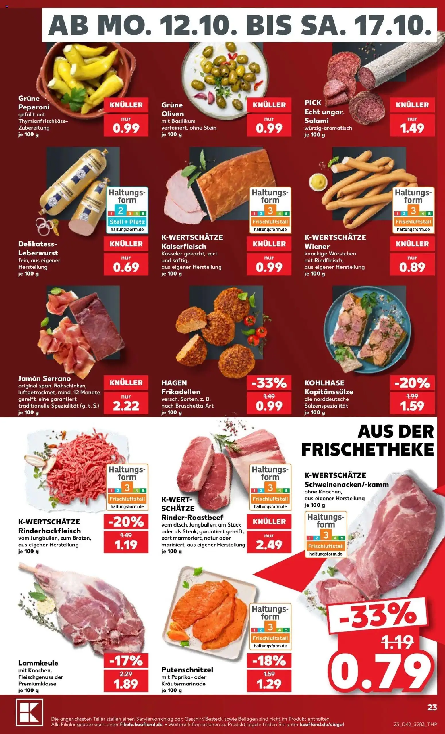 Vorschau von dem Prospekt des Geschäftes Kaufland, gültig ab dem 12.10.2026 - Paprika, Salami, Lammkeule, Putenschnitzel, Beilagen
