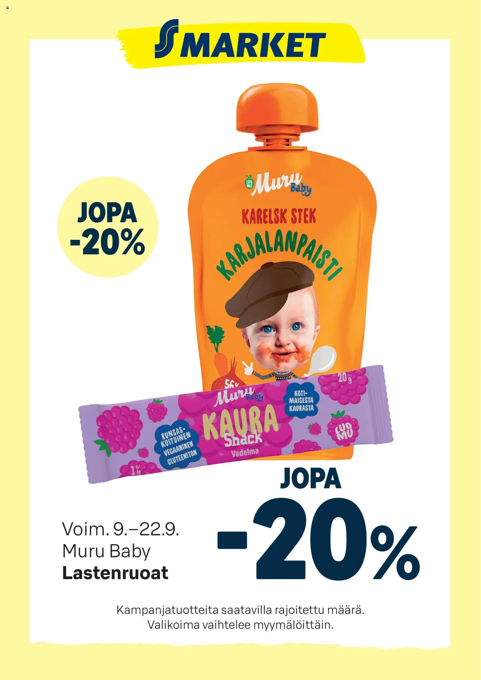 Kaupan S-market S-market - Muru Baby esikatselu, voimassa 09/09/2026 - Vadelma, Kaura