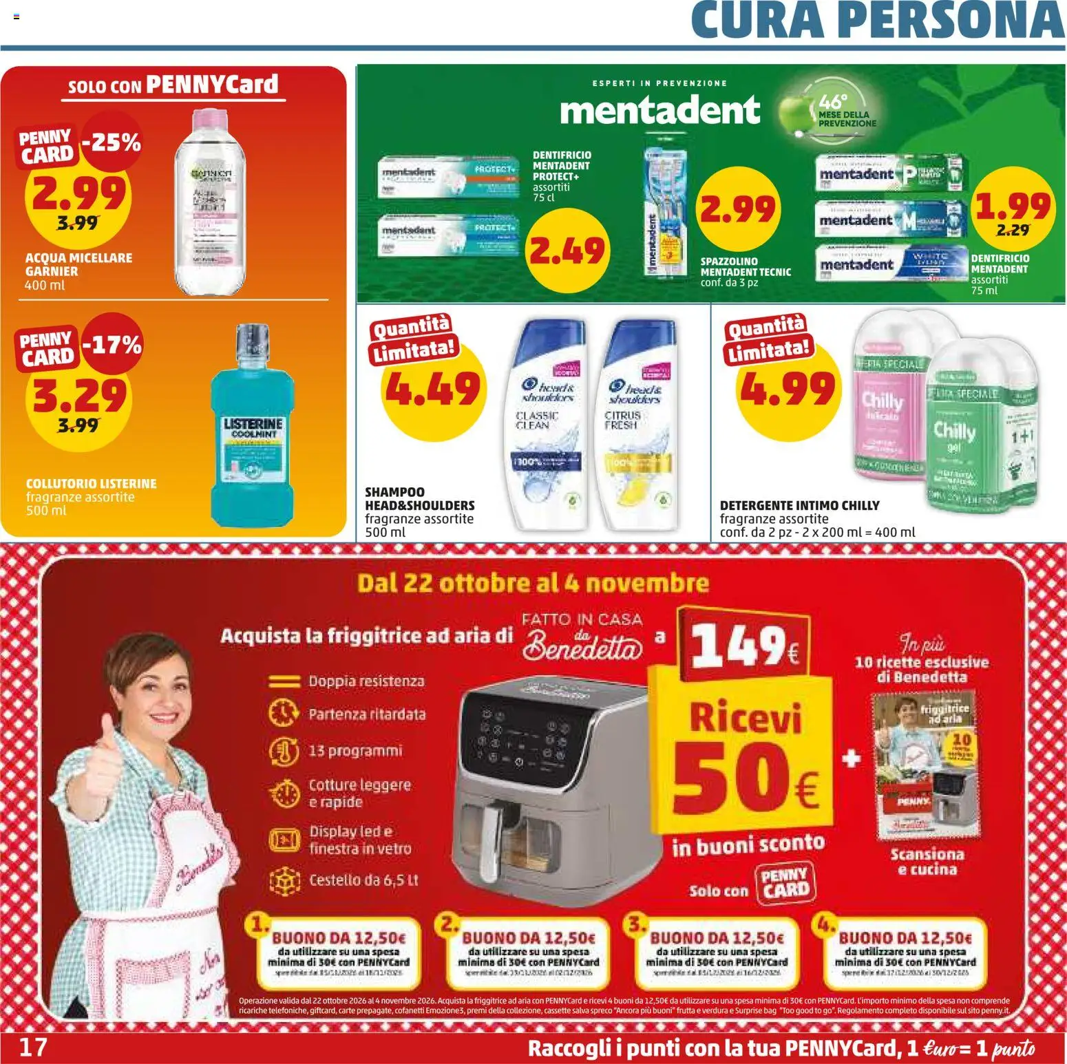 Anteprima dell'opuscolo PENNY volantino dal negozio PENNY valido da 22/10/2026 - Friggitrice ad aria, Shampoo, Intimo, Dentifricio, Detergente intimo, Detergente, Spazzolino, Listerine