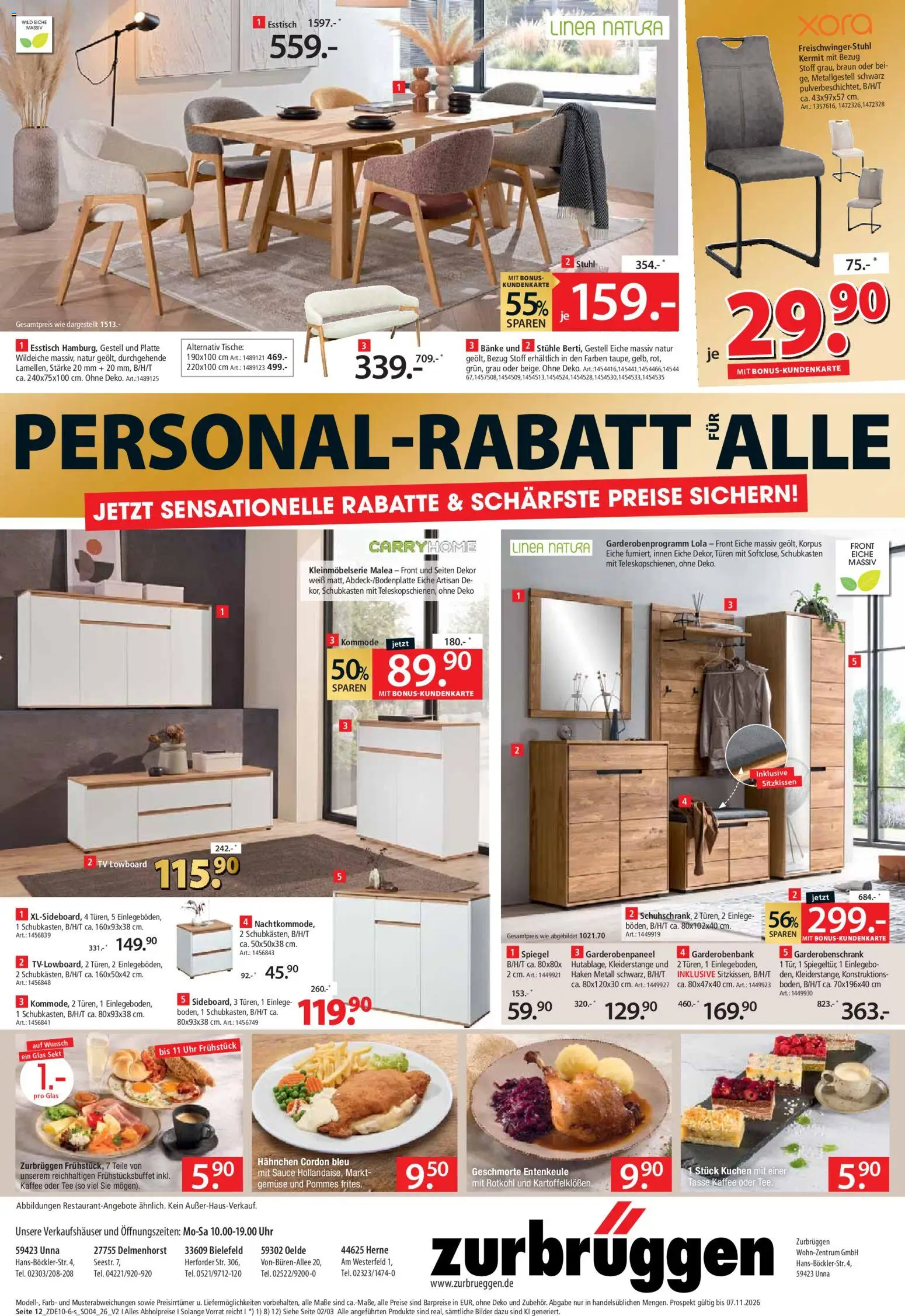 Vorschau von dem Prospekt des Geschäftes Zurbrüggen, gültig ab dem 31.10.2026 - Spiegel, Uhr, Kuchen, Pommes, Gemüse, Lowboard, Stuhl, Hahnchen