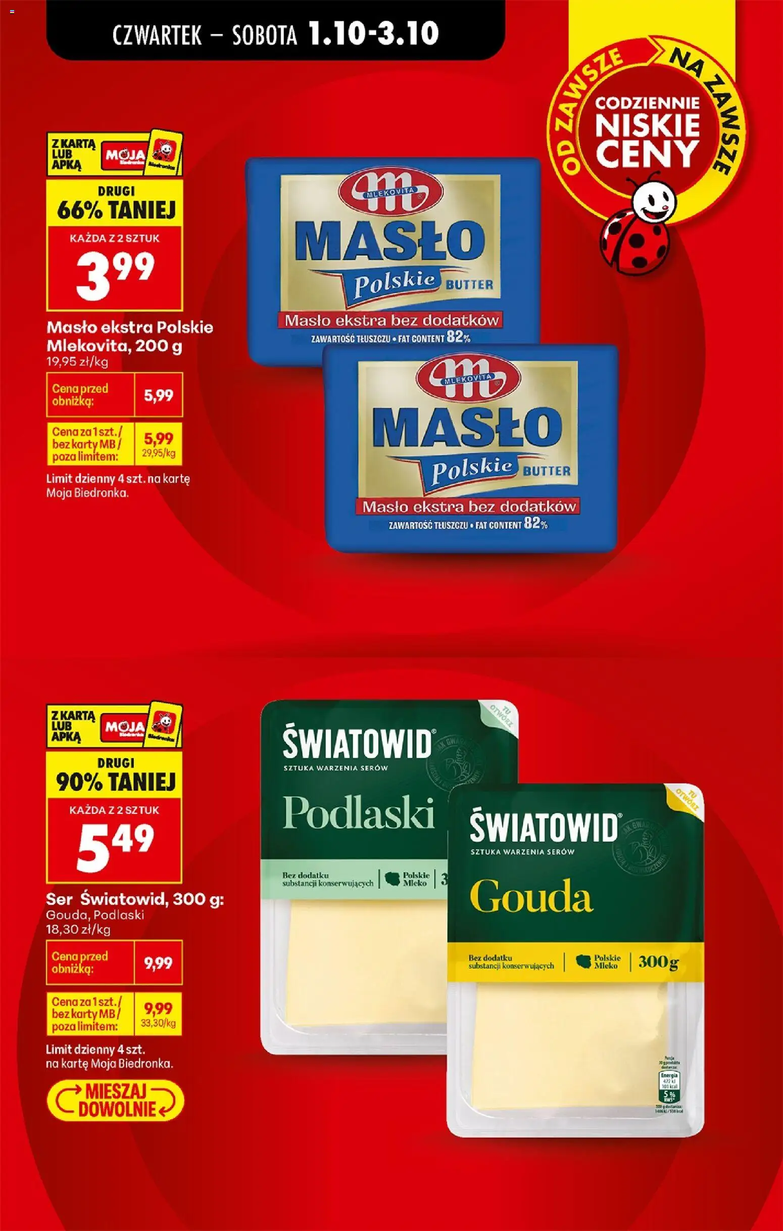Pogląd gazetki "Biedronka gazetka od czwartku" ze sklepu Biedronka ważnej od 01.10.2026 - Masło, Mleko, Ser, Karta, Masło Polskie, Mleko cena