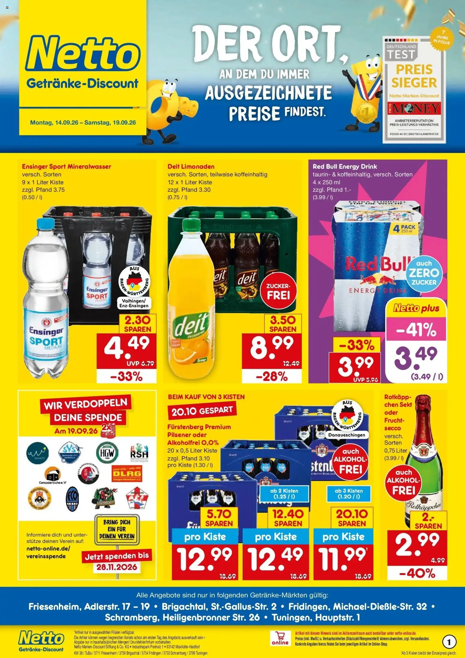 Vorschau von dem Prospekt des Geschäftes Netto Marken-Discount, gültig ab dem 14.09.2026 - Red bull, Mineralwasser, Alkohol, Rotkäppchen, Zucker, Energy, Sekt