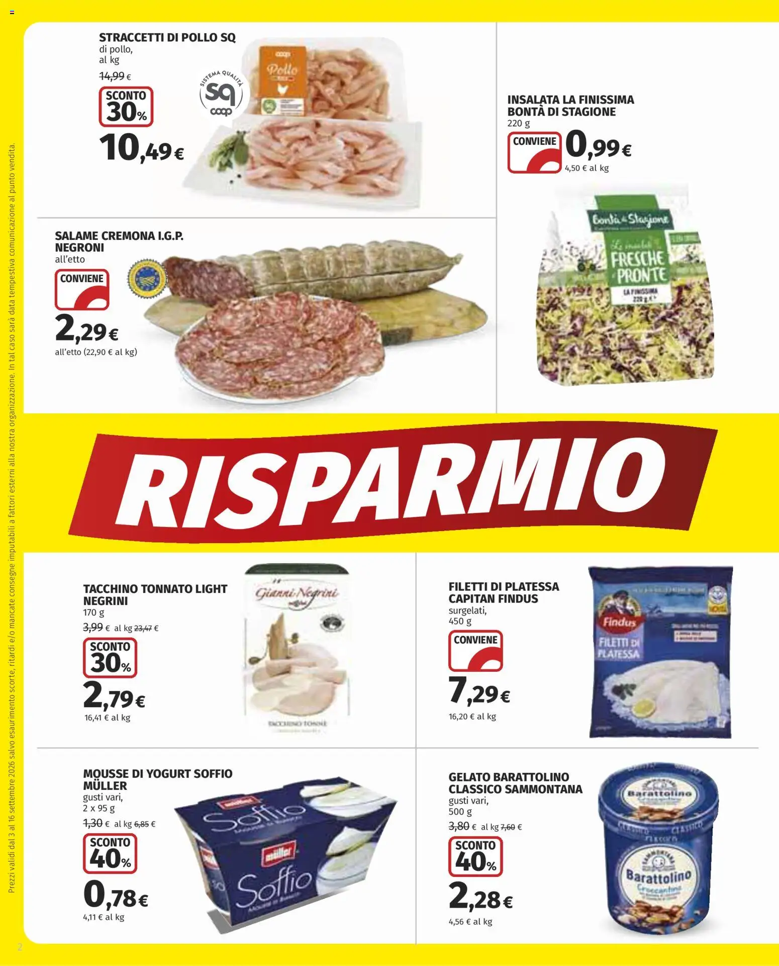 Anteprima dell'opuscolo COOP volantino Superstore Lombardia dal negozio COOP valido da 03/09/2026 - Gelato, Pollo, Insalata, Yogurt, Tacchino, Salame, Data