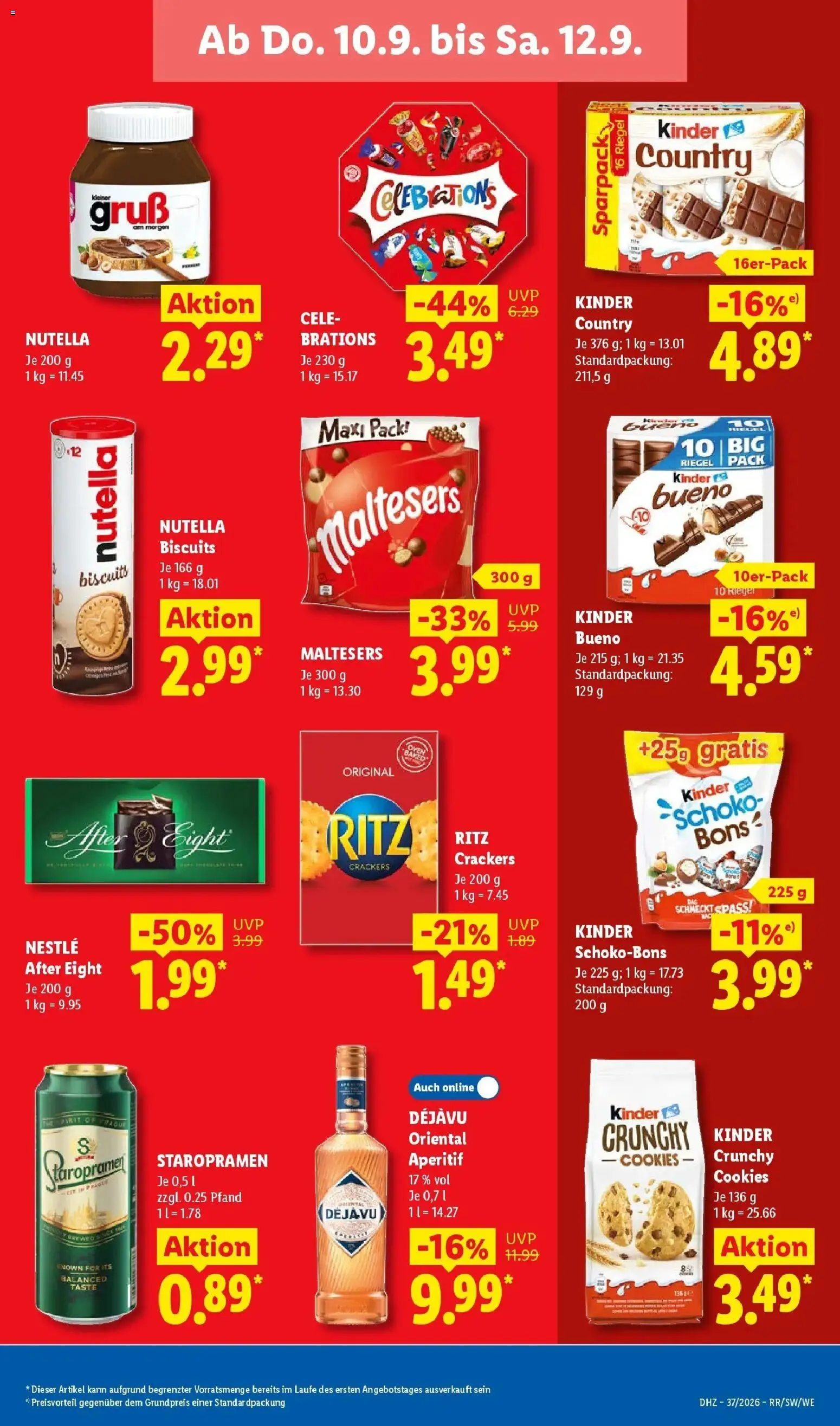 Vorschau von dem Prospekt des Geschäftes Lidl, gültig ab dem 07.09.2026 - Nutella, Celebrations, Kinder bueno, Kinder country