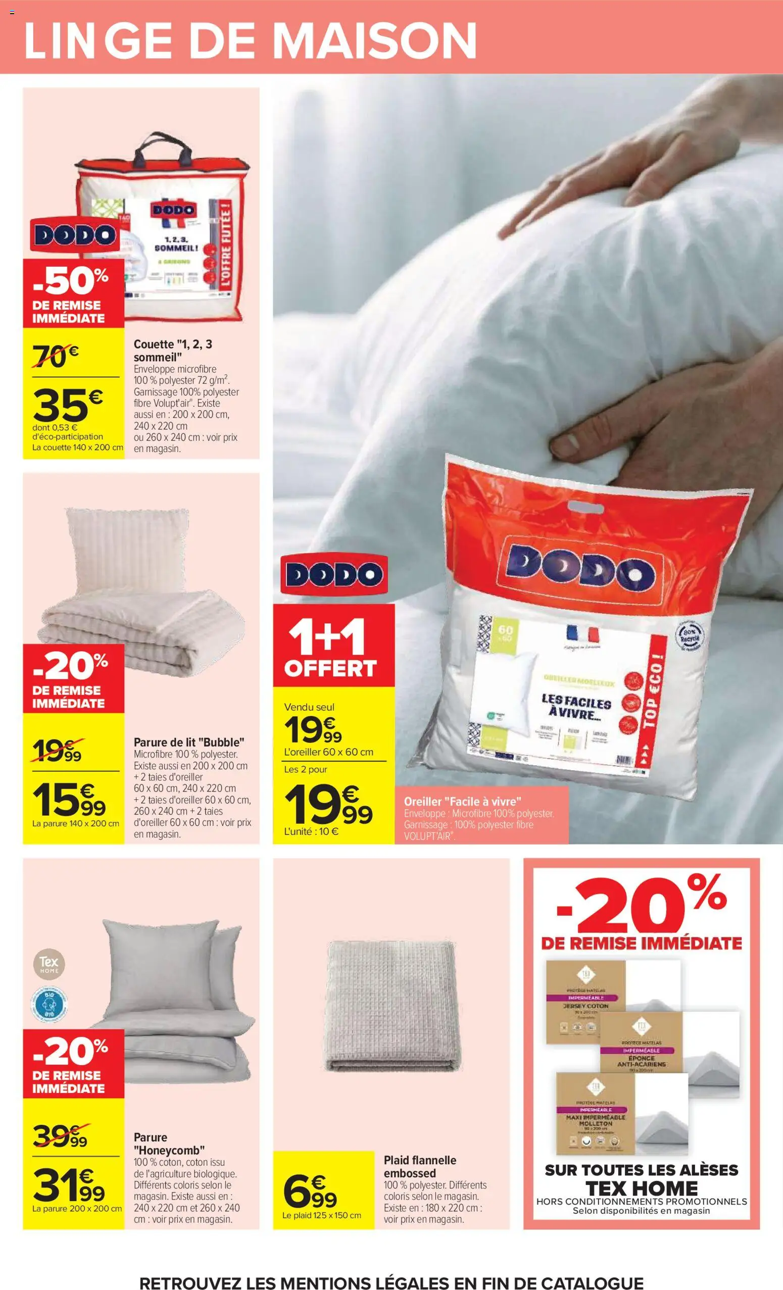 Prévisualisation de Carrefour catalogue du magasin Carrefour formulaire valide 20/10/2026 - Lit, Oreiller, Dodo, Plaid, Enveloppe, Couette, Coton, La couette