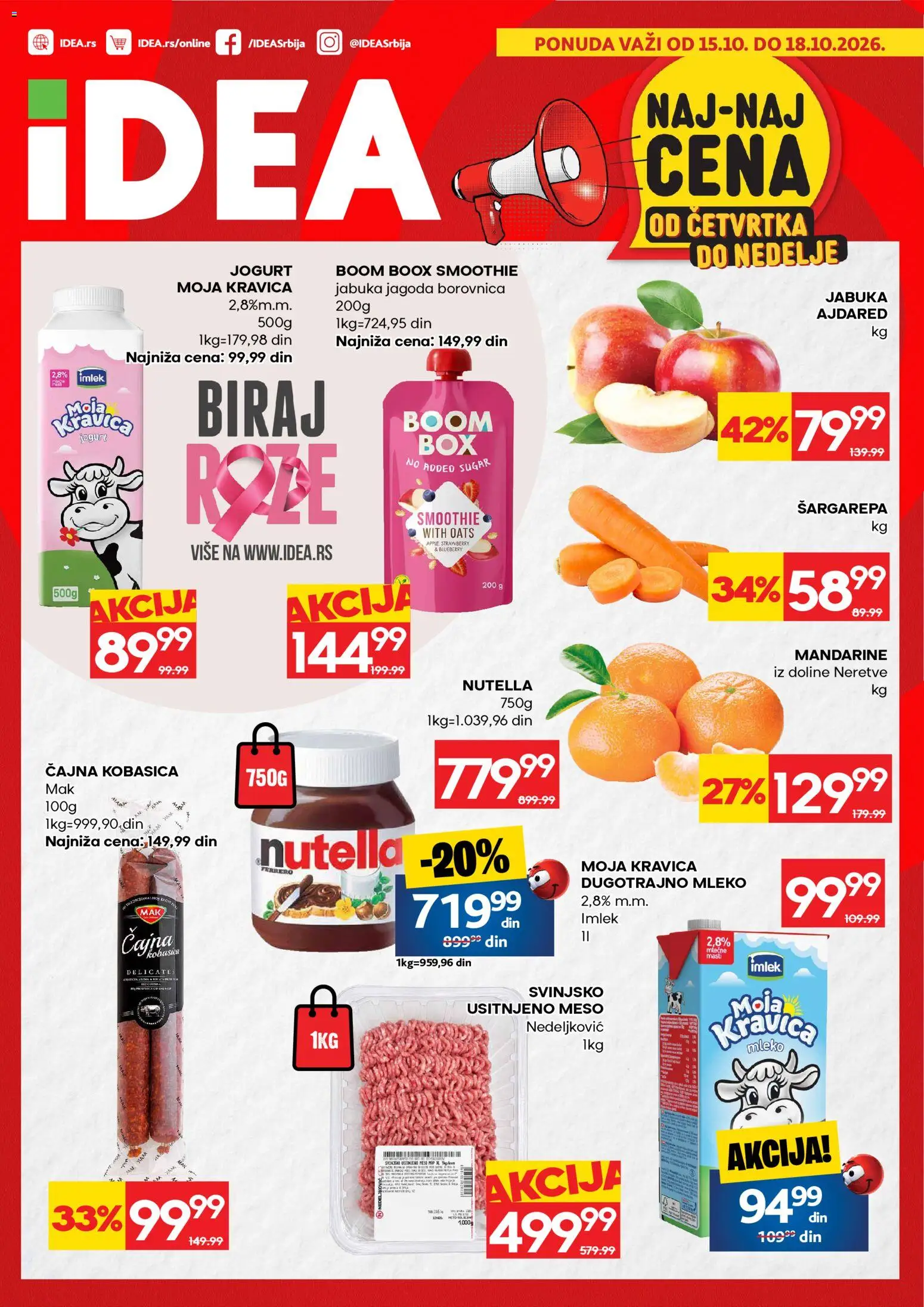 Pregled Idea kataloga - važi od 15.10.2026 - Nutella, Jagoda, Moja kravica, Mleko, Meso, Jogurt, Mandarine, Dugotrajno mleko