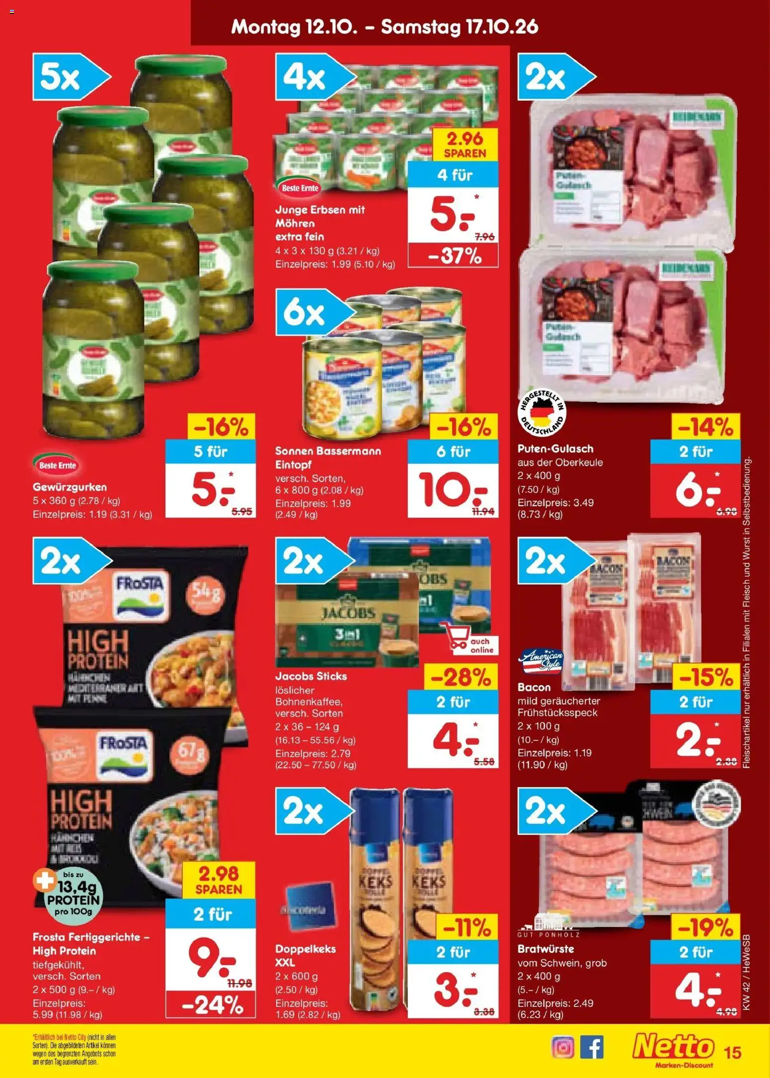 Vorschau von dem Prospekt des Geschäftes Netto Marken-Discount, gültig ab dem 12.10.2026 - Wurst, Fleisch, Frosta, Erbsen, Fertiggerichte, Mohren