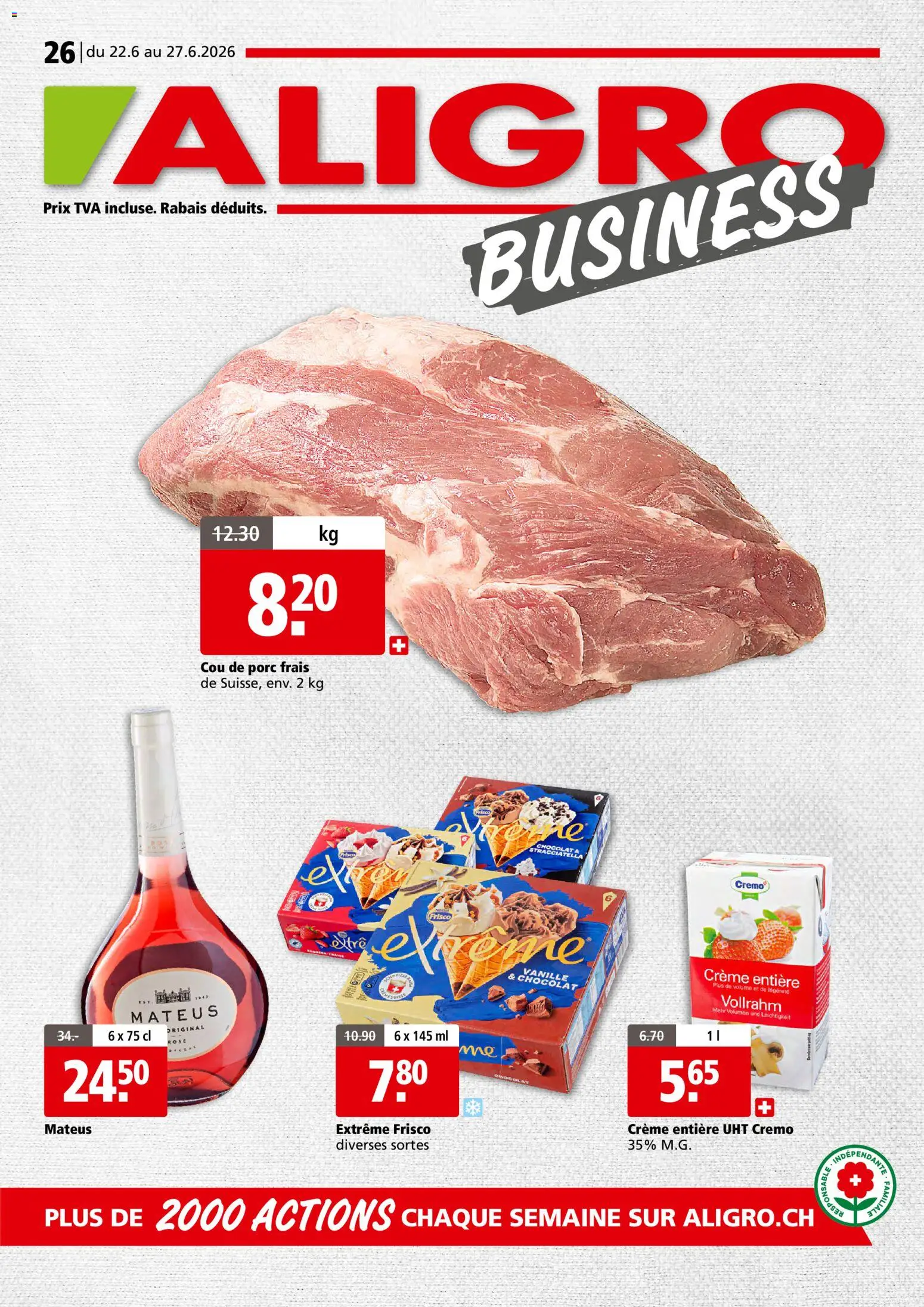 Vorschau des Merkblatts Aligro aktionen Business Chavannes, Matran, Genève, Sion vom Shop Aligro gültig von 22.06.2026 bis 27.06.2026