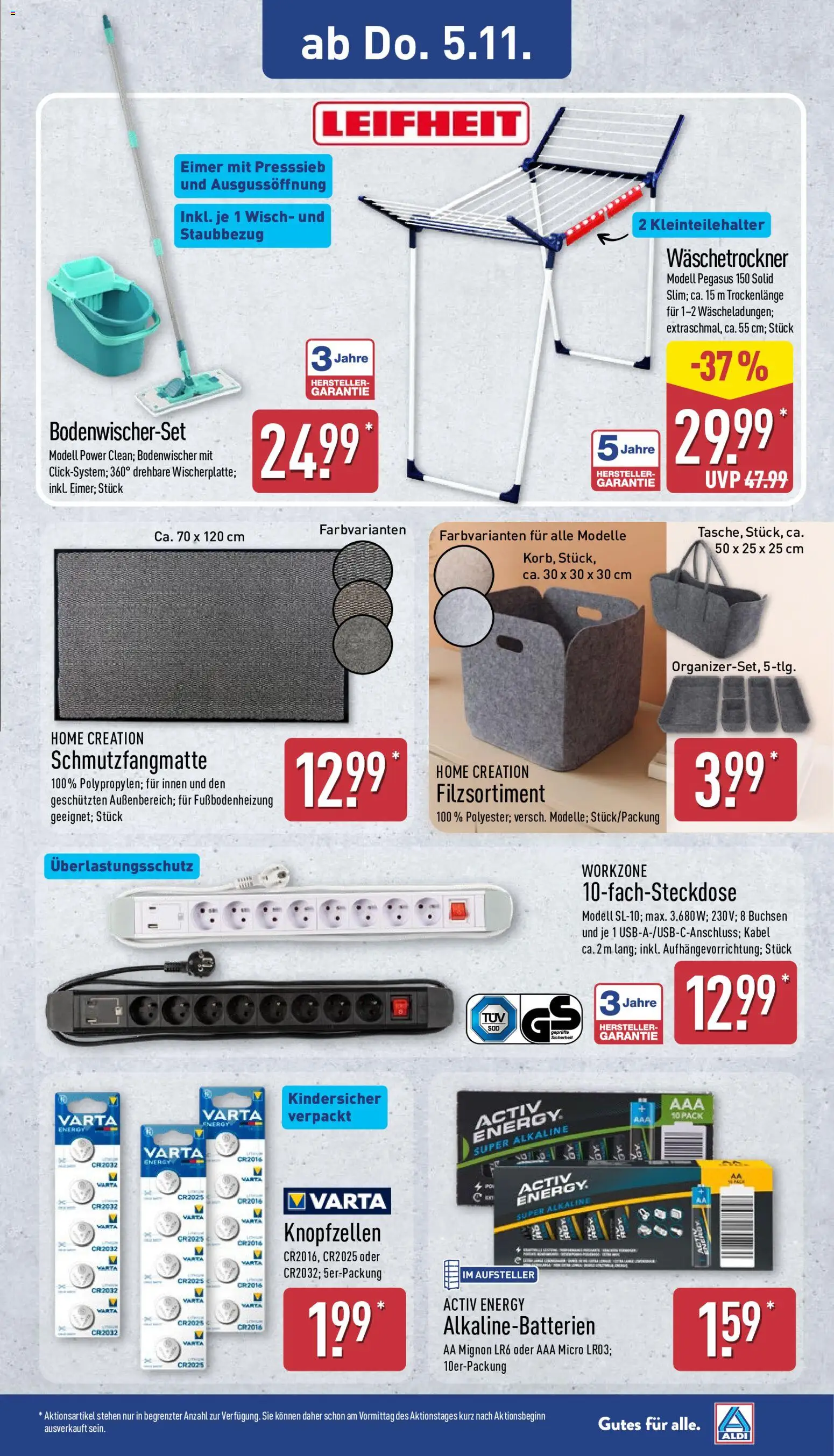 Vorschau von dem Prospekt des Geschäftes Aldi, gültig ab dem 02.11.2026 - Energy, Kabel, Schmutzfangmatte, Home creation