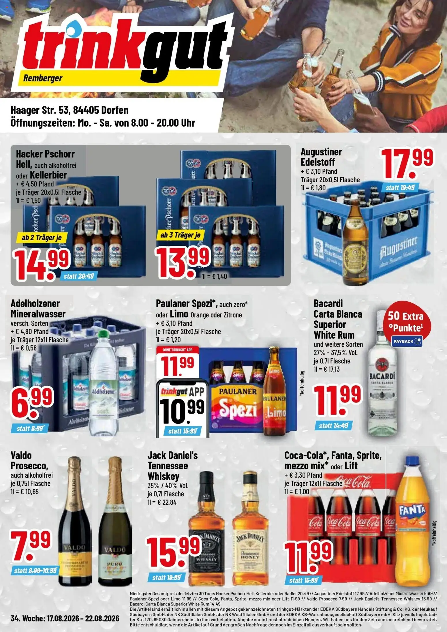 Vorschau von dem Prospekt des Geschäftes Trinkgut, gültig ab dem 17.08.2026 - Uhr, Cola, Rum, Paulaner, Radler, Adelholzener, Mezzo mix, Jack Daniel's