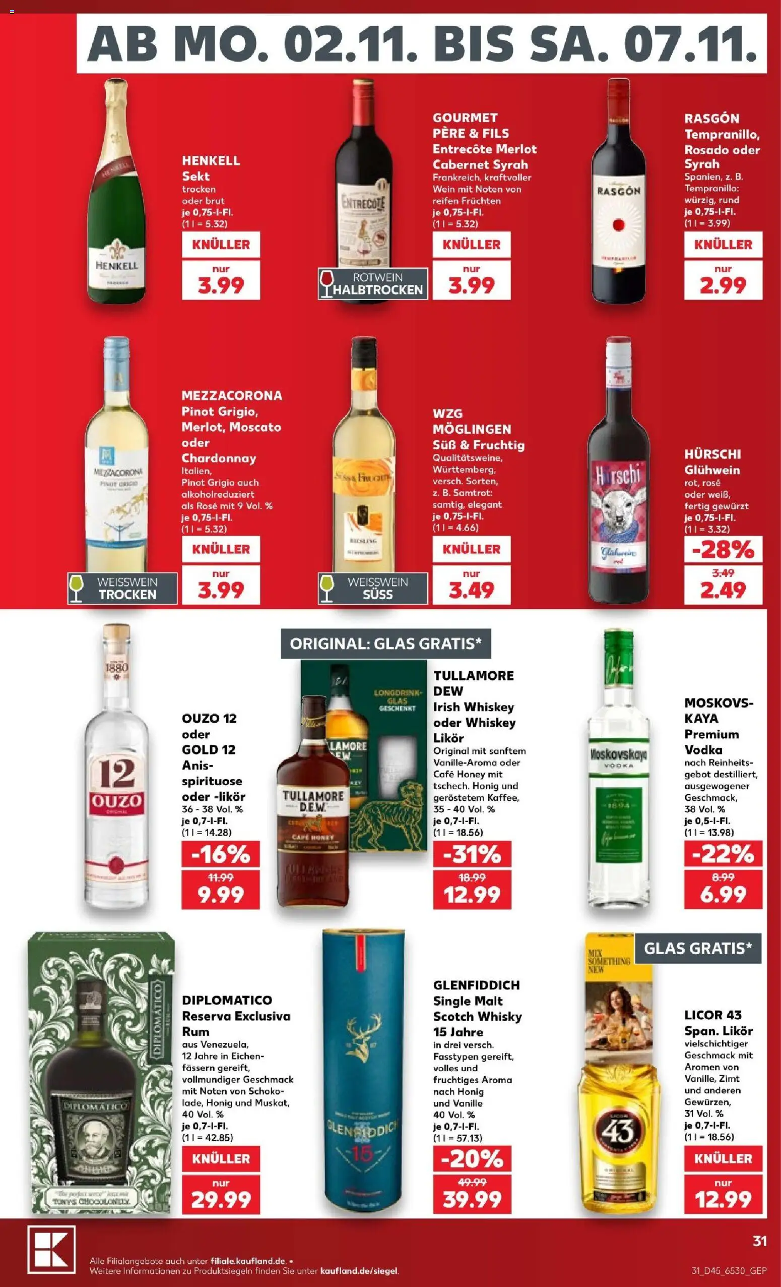 Vorschau von dem Prospekt des Geschäftes Kaufland, gültig ab dem 02.11.2026 - Entrecote, Vodka, Ouzo, Whiskey, Vanille, Weißwein, Likör, Merlot