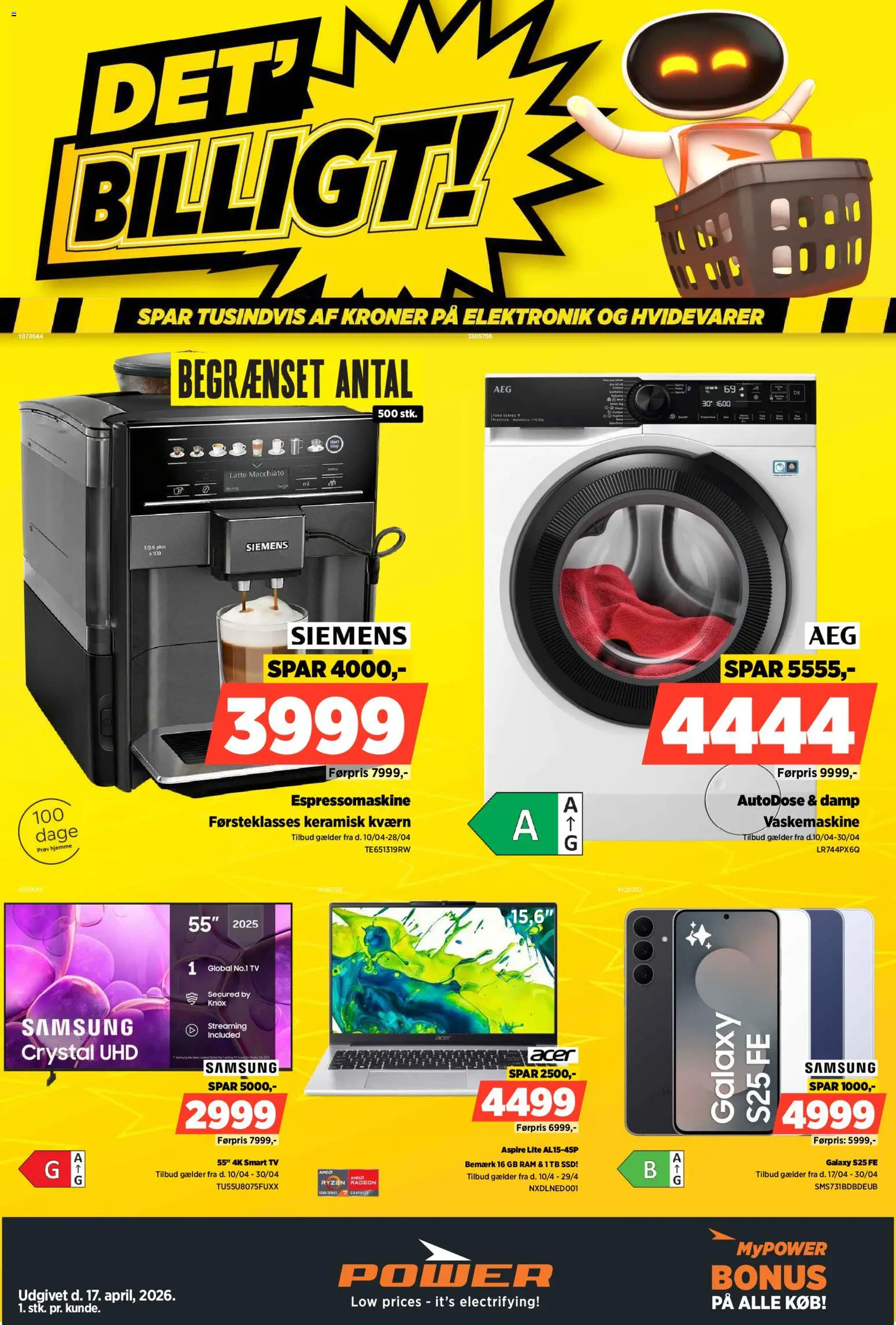 Eksempel på tilbudsavis Power - Tilbud uge 17 fra butik Power gyldig fra 17/04/2026 - TV, Vaskemaskine, Smart TV, RAM, SSD, Kværn