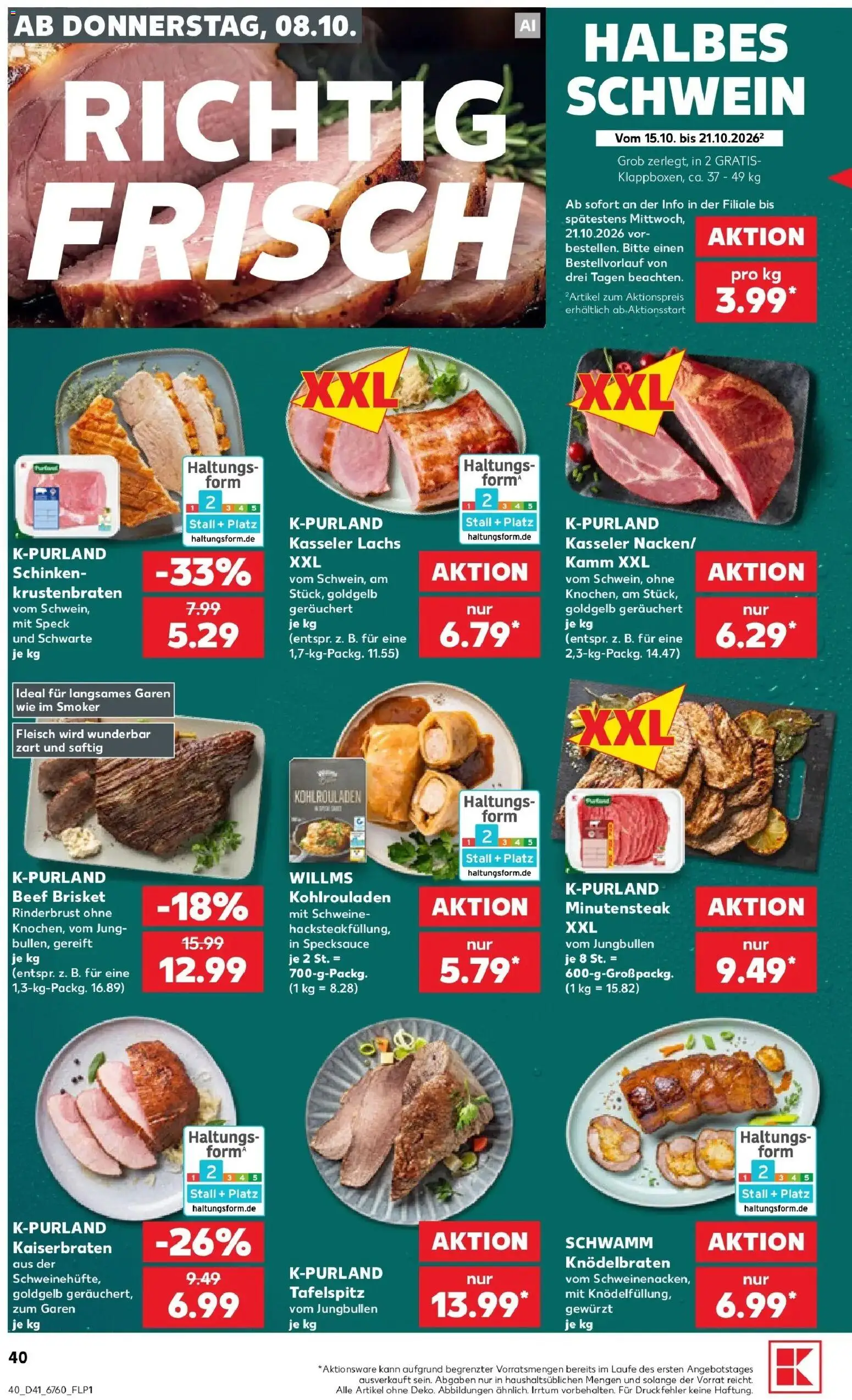 Vorschau von dem Prospekt des Geschäftes Kaufland, gültig ab dem 08.10.2026 - Tafelspitz, Lachs, Fleisch, Krustenbraten, Schinken