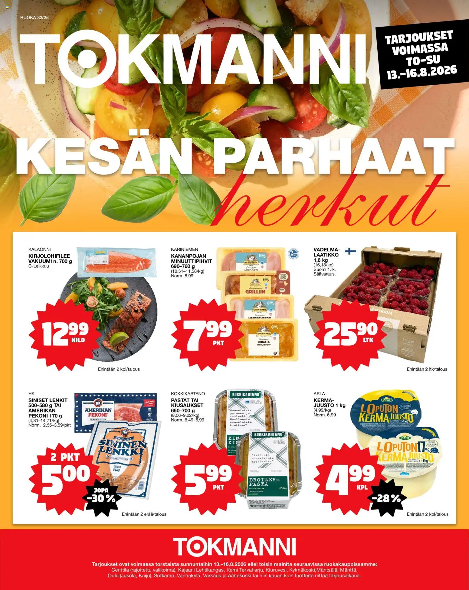 Kaupan Tokmanni Tokmanni ruokatarjoukset esikatselu, voimassa 13/08/2026