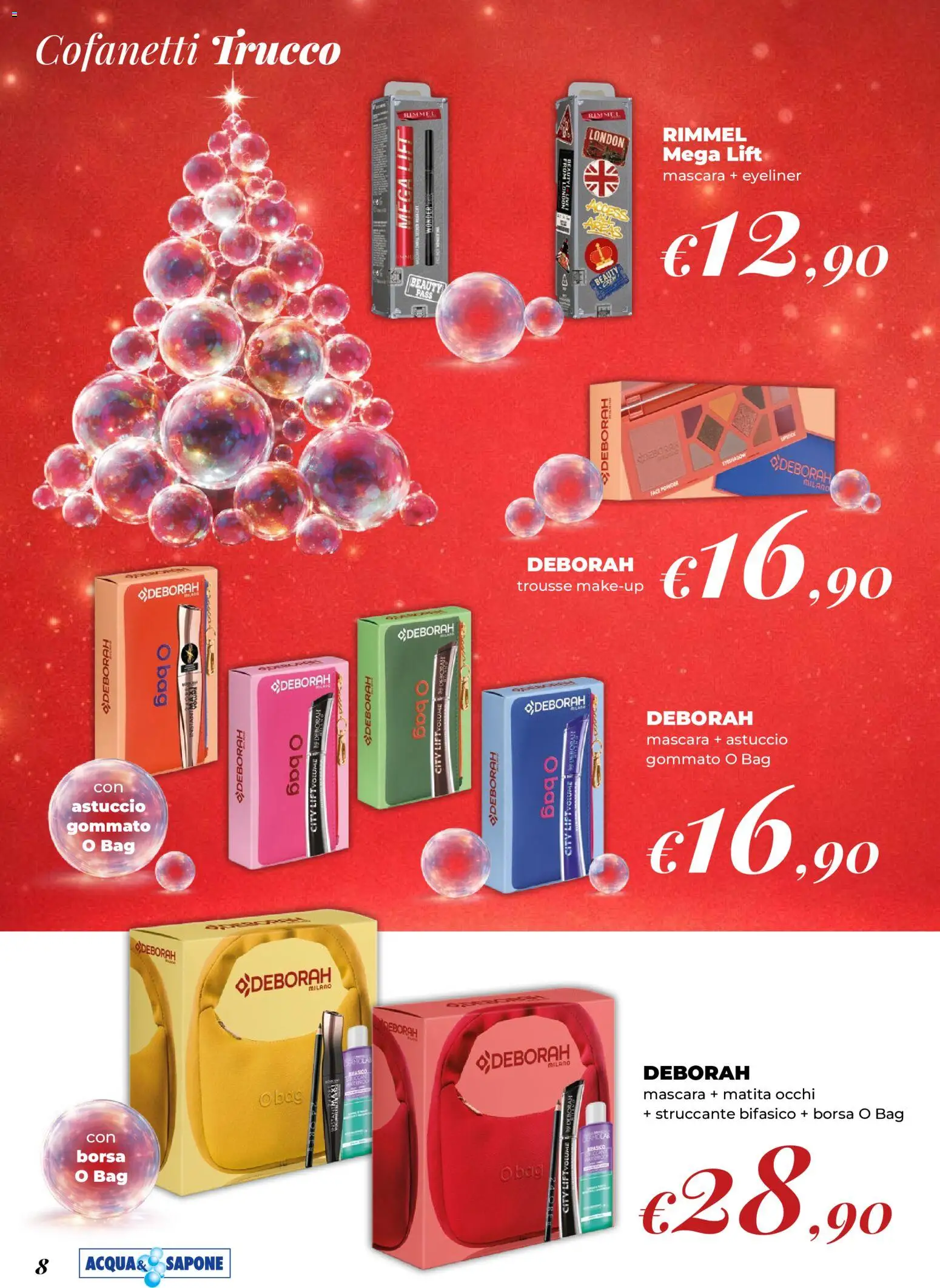 Anteprima dell'opuscolo Acqua e Sapone volantino Natale dal negozio Acqua e Sapone valido da 02/11/2026 - Borsa, Mascara, Eyeliner, Astuccio, Sapone, Trucco, Tè, Struccante