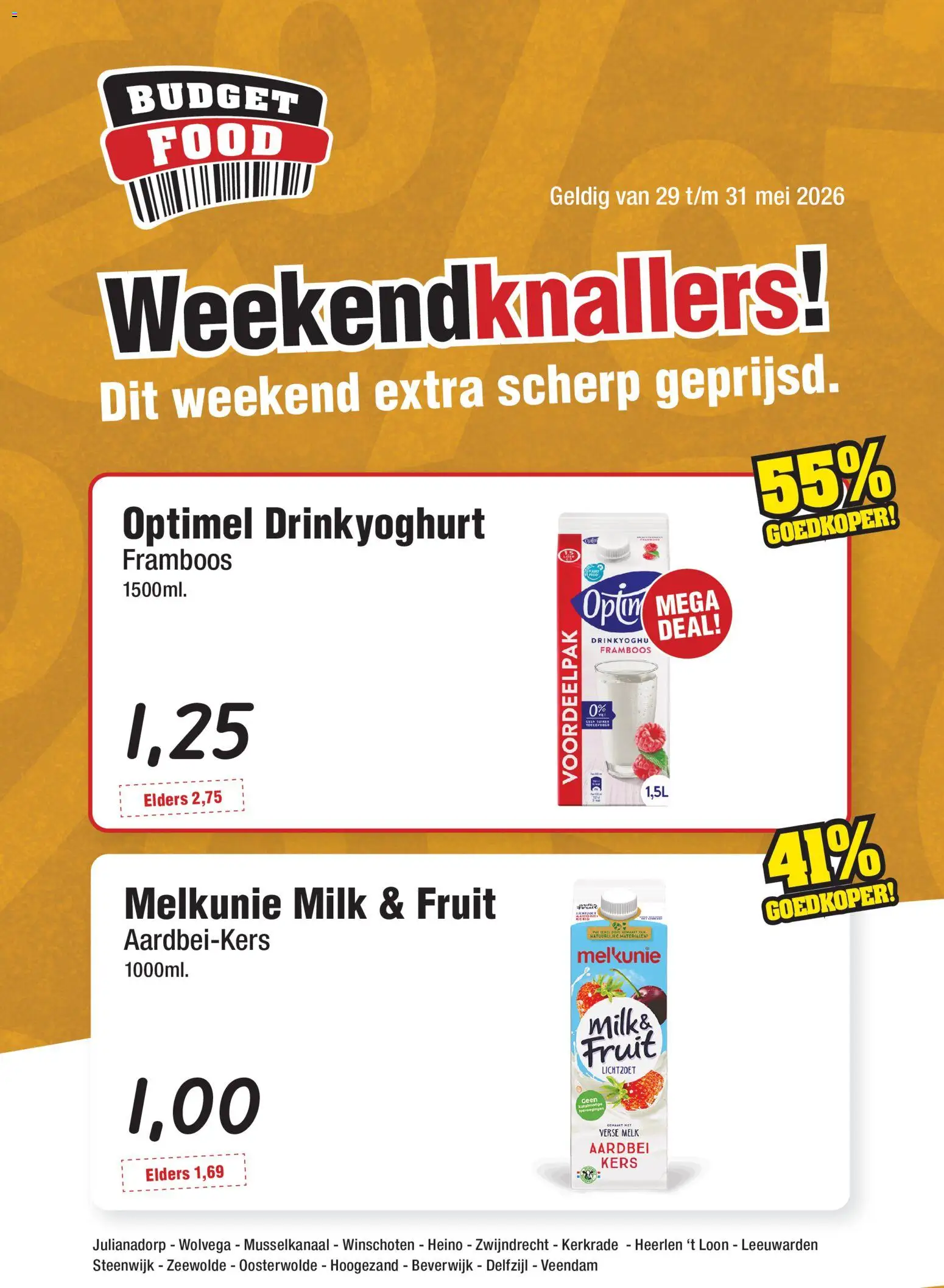 Voorbeeld van Budget Food folder - Weekendfolder van winkel Budget Food geldig vanaf 29-05-2026 - Aardbei, Fruit, Melk
