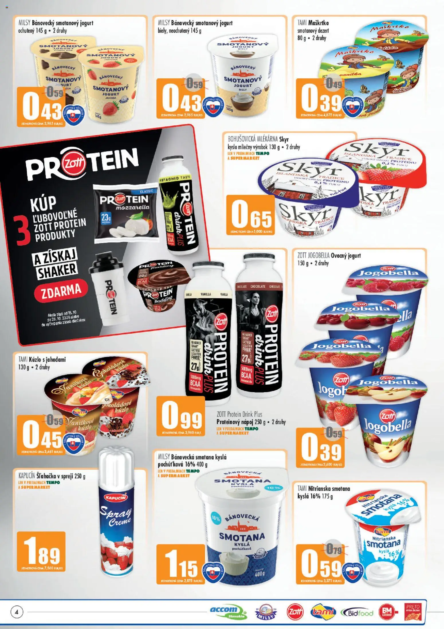 Náhľad COOP Jednota letáku platného od 15.10.2026 - Ryba, Mozzarella, Kyslá smotana, Jogurt, Smotana, Biely jogurt, Proteínový nápoj, Smotanový jogurt