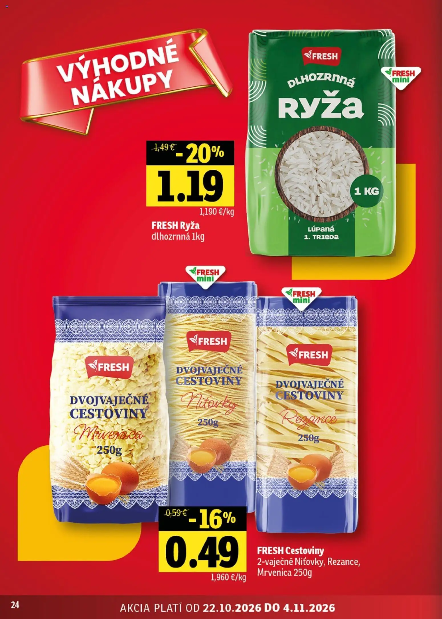 Náhľad Fresh letáku platného od 22.10.2026 - Cestoviny, Ryža