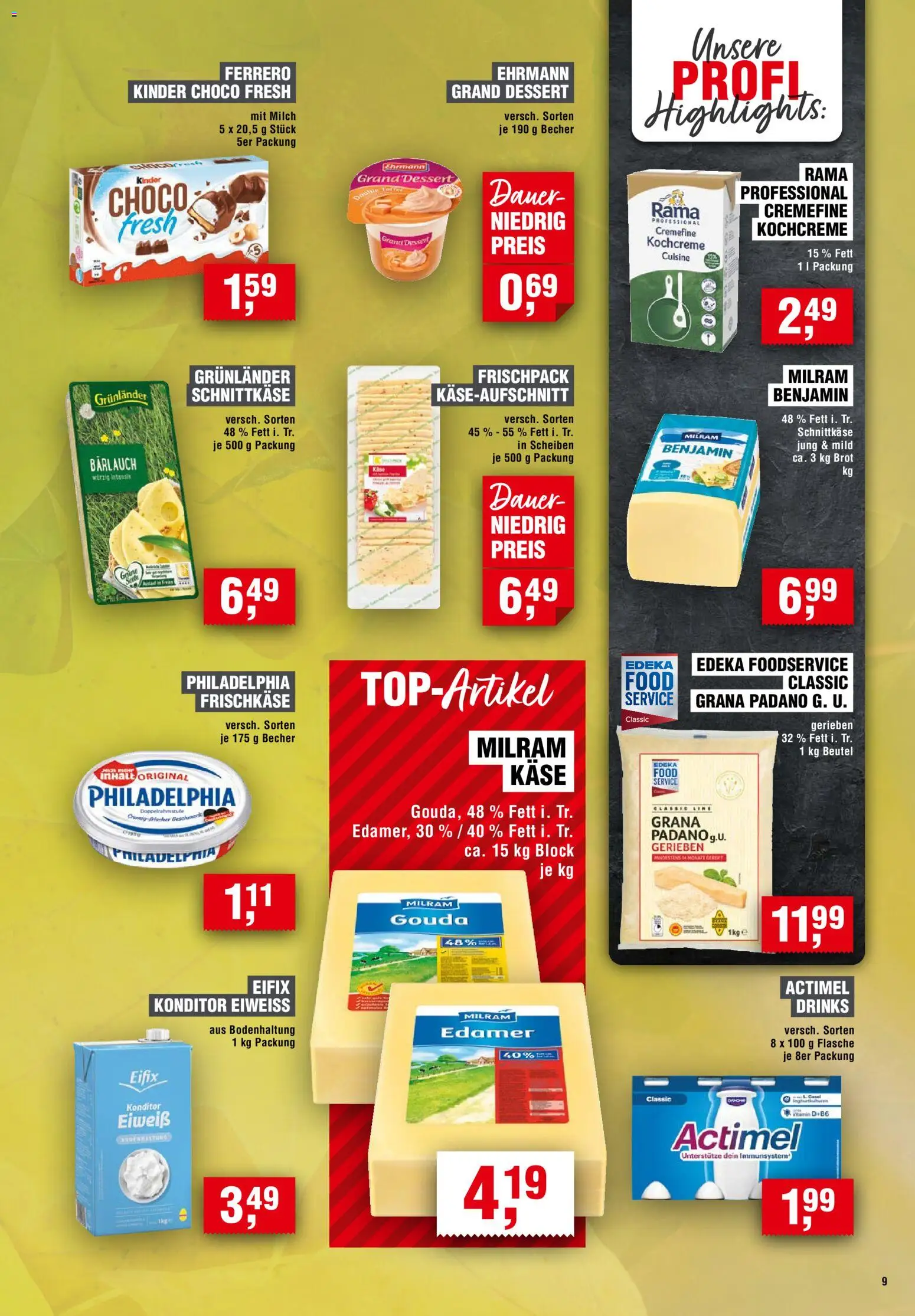 Vorschau von dem Prospekt des Geschäftes Handelshof, gültig ab dem 05.11.2026 - Käse, Brot, Milch, Grana Padano, Actimel, Rama, Edamer, Milram