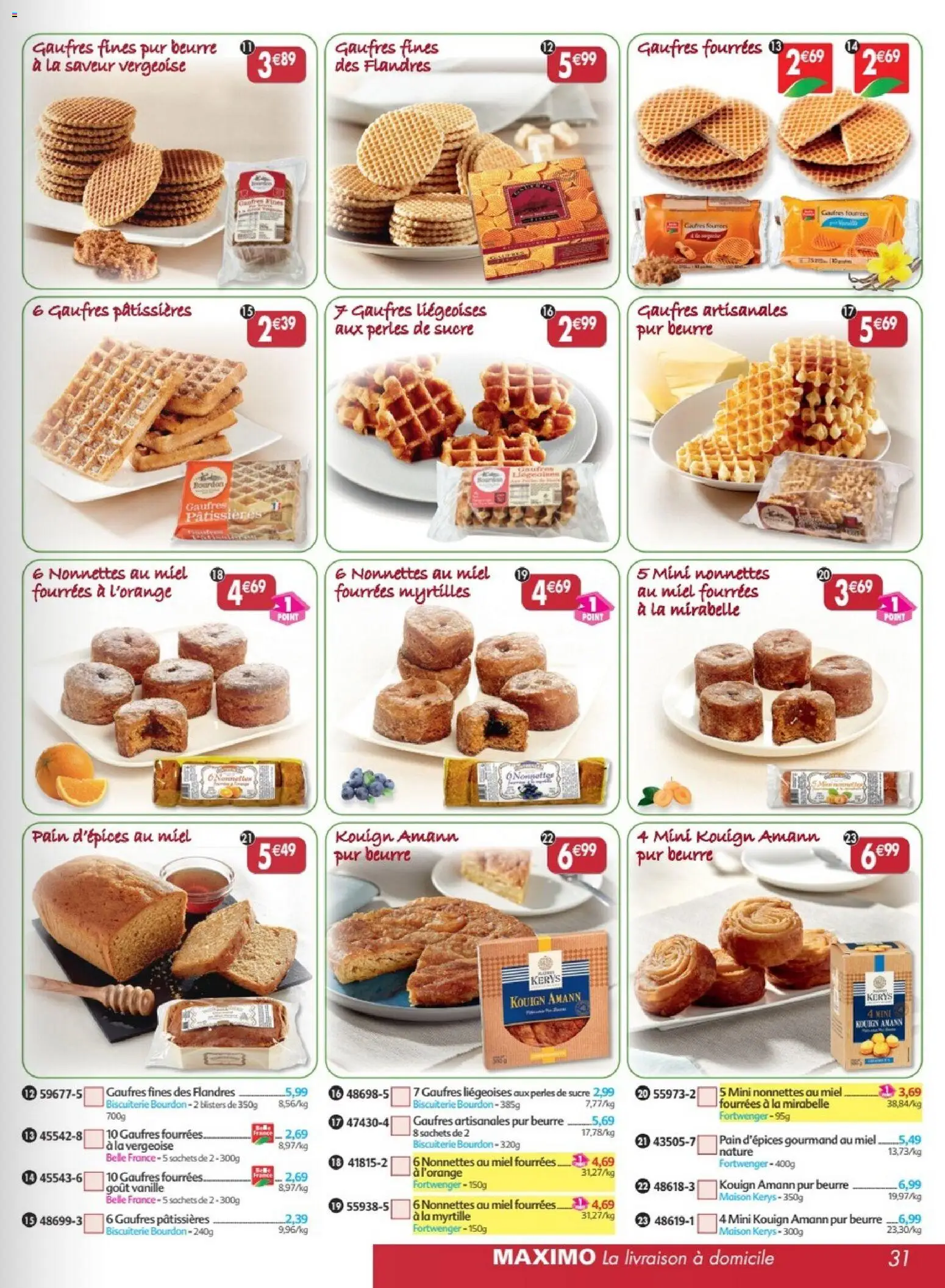 Prévisualisation de Maximo catalogue epicerie du magasin Maximo formulaire valide 24/08/2026 - Gaufres, Myrtilles, Pain, Beurre, Sucre, Vanille, Vergeoise, Pain d'épices