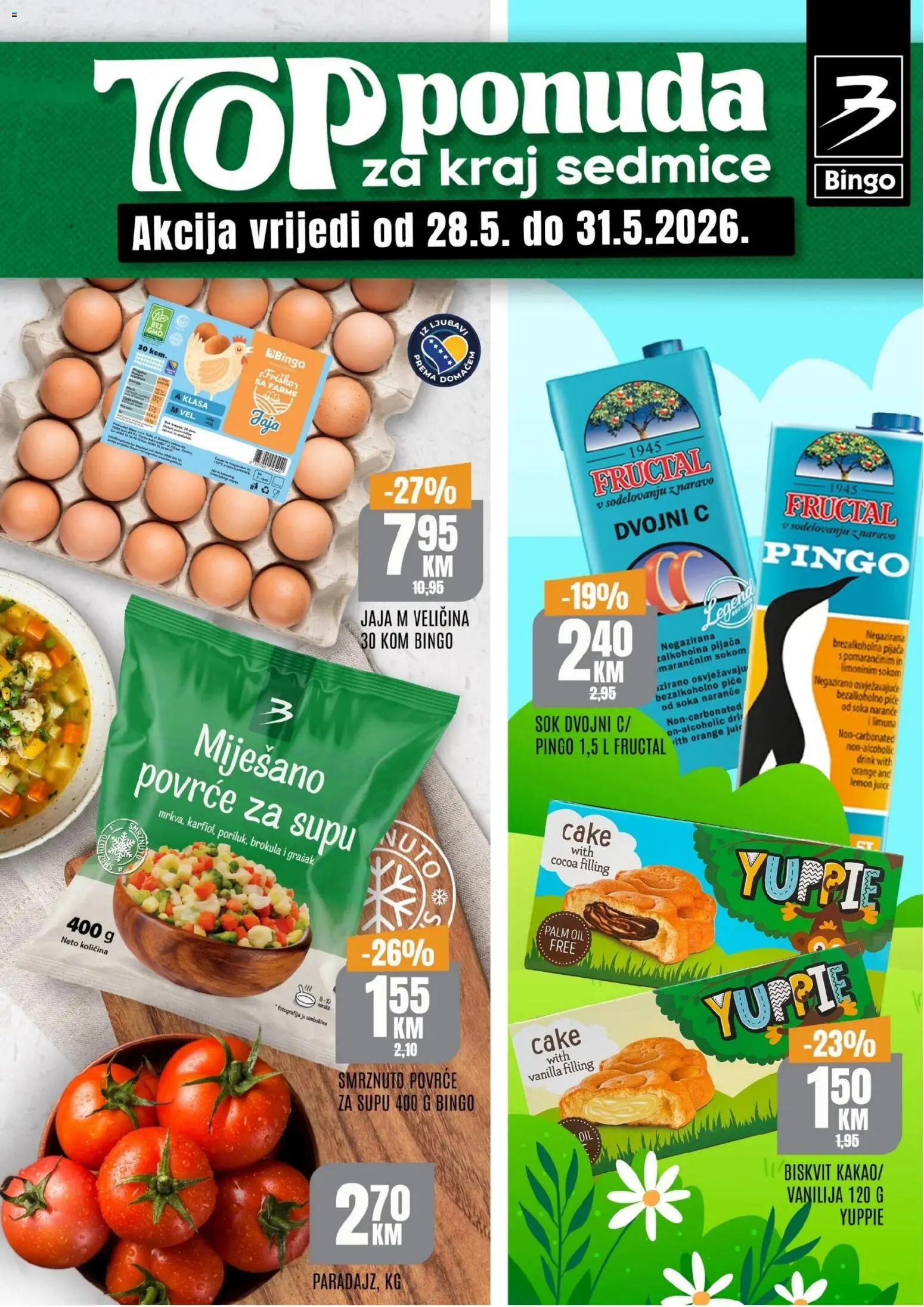 Pregled letka Bingo Top ponuda za kraj sedmice trgovine Bingo vrijedi od 28.05.2026