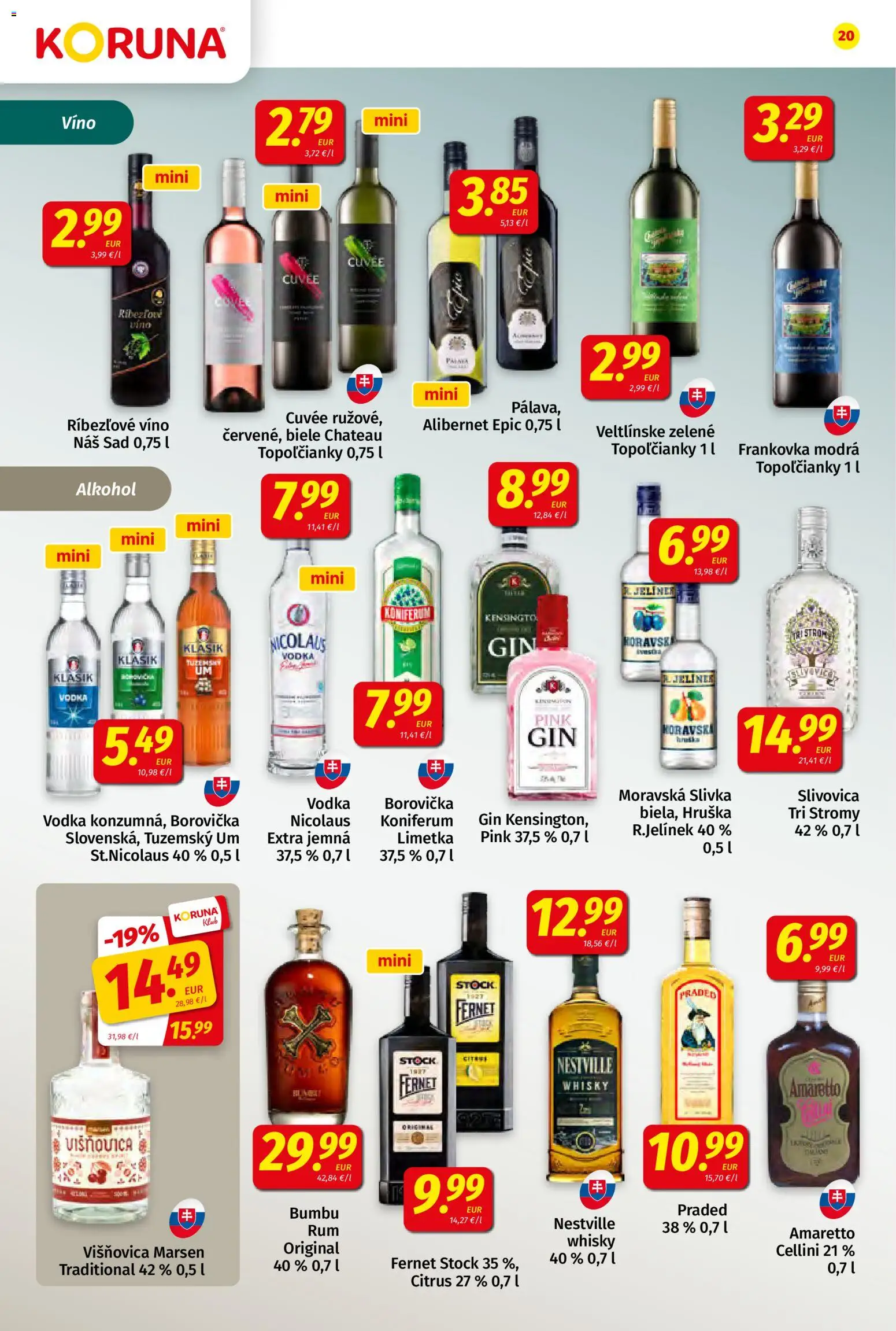 Náhľad Koruna letáku platného od 09.10.2026 - Víno, Alkohol, Borovička, Whisky, Slivovica, Fernet, Limetka, Ríbezľové víno