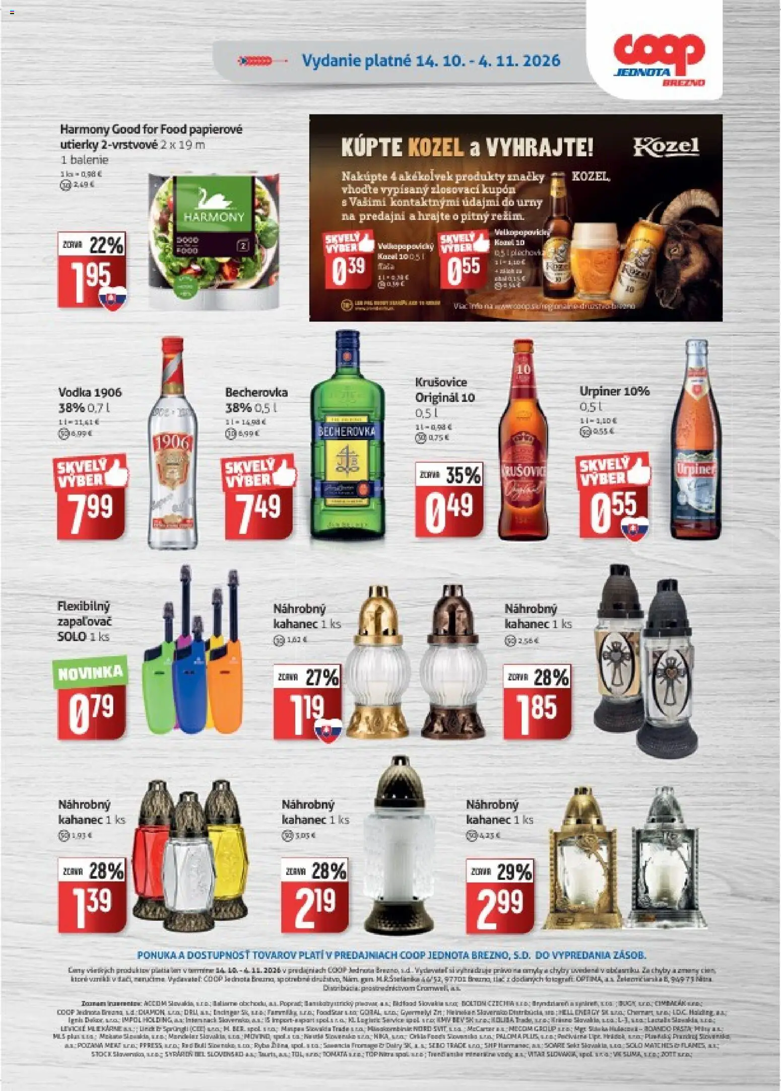 Náhľad COOP Jednota letáku platného od 14.10.2026 - Red Bull, Ryba, Vodka, Urpiner, Krušovice, Papierové utierky, Utierky, Sekt