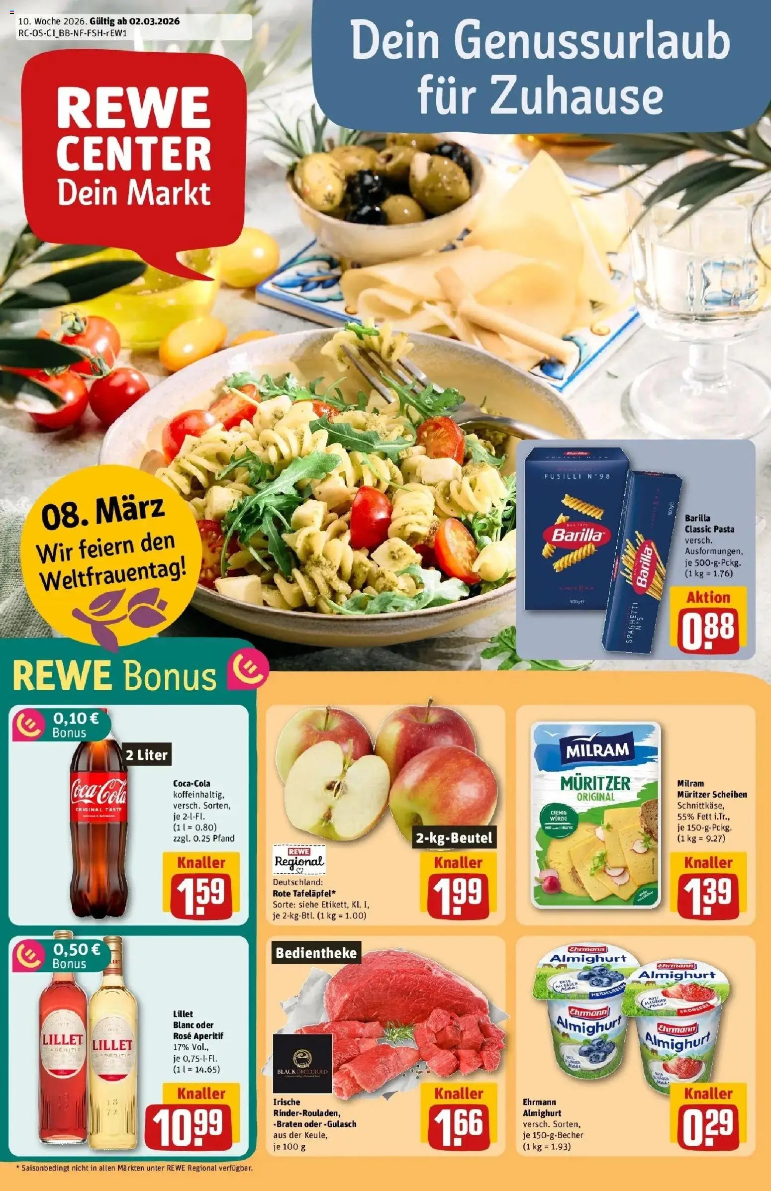 Vorschau von dem Prospekt des Geschäftes Rewe, gültig ab dem 02.03.2026 - Lillet, Pasta, Coca cola, Gulasch, Cola, Spaghetti, Barilla, Ehrmann almighurt