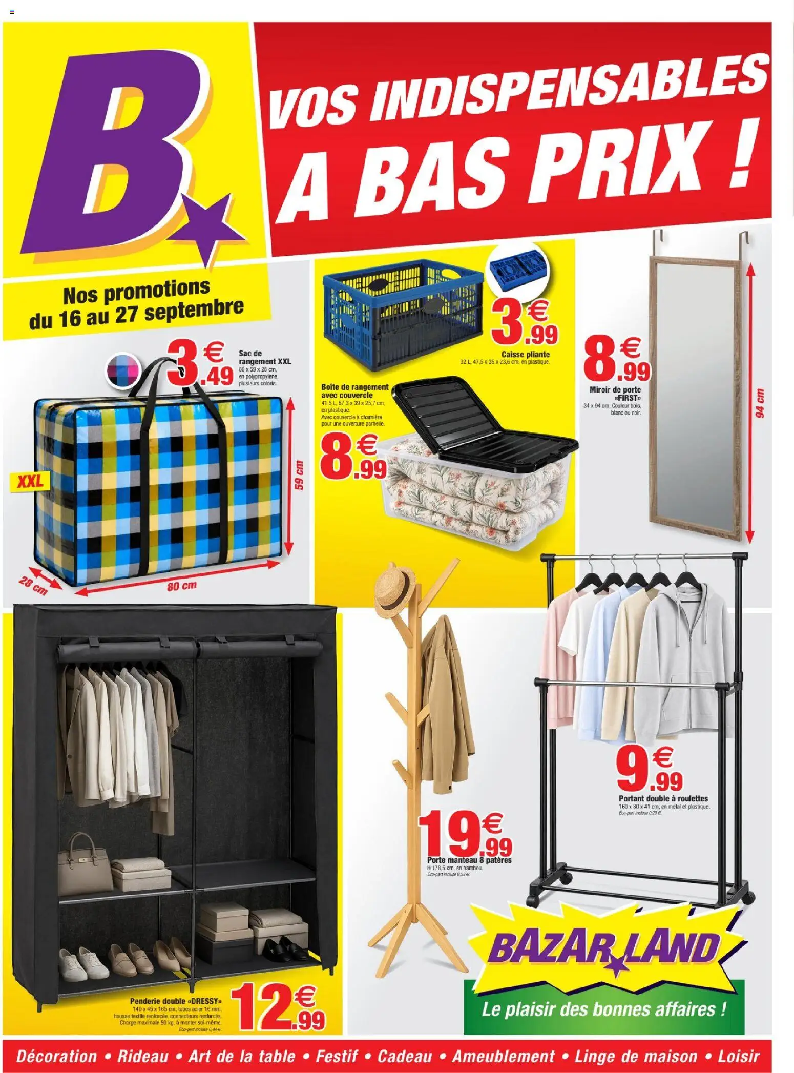 Prévisualisation de Bazarland catalogue du magasin Bazarland formulaire valide 16/09/2026 - Miroir, Manteau, Porte, Table, Penderie, Boîte de rangement, Charnière, Couvercle