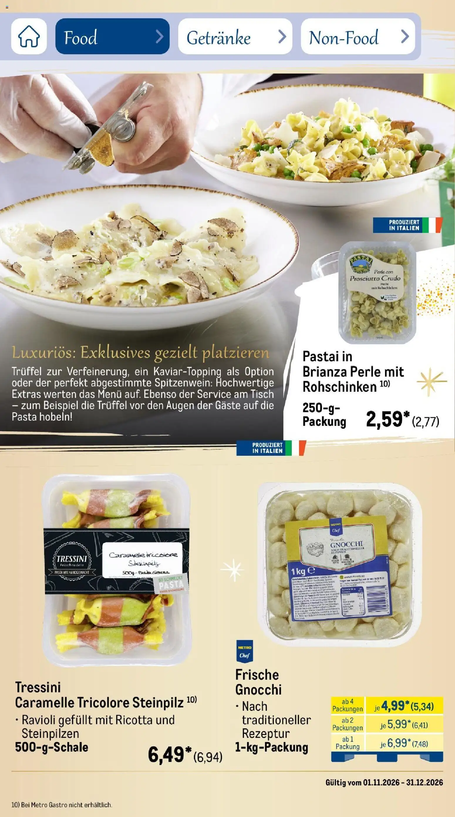 Vorschau von dem Prospekt des Geschäftes Metro, gültig ab dem 01.11.2026 - Kuchen, Pasta, Gnocchi, Tisch