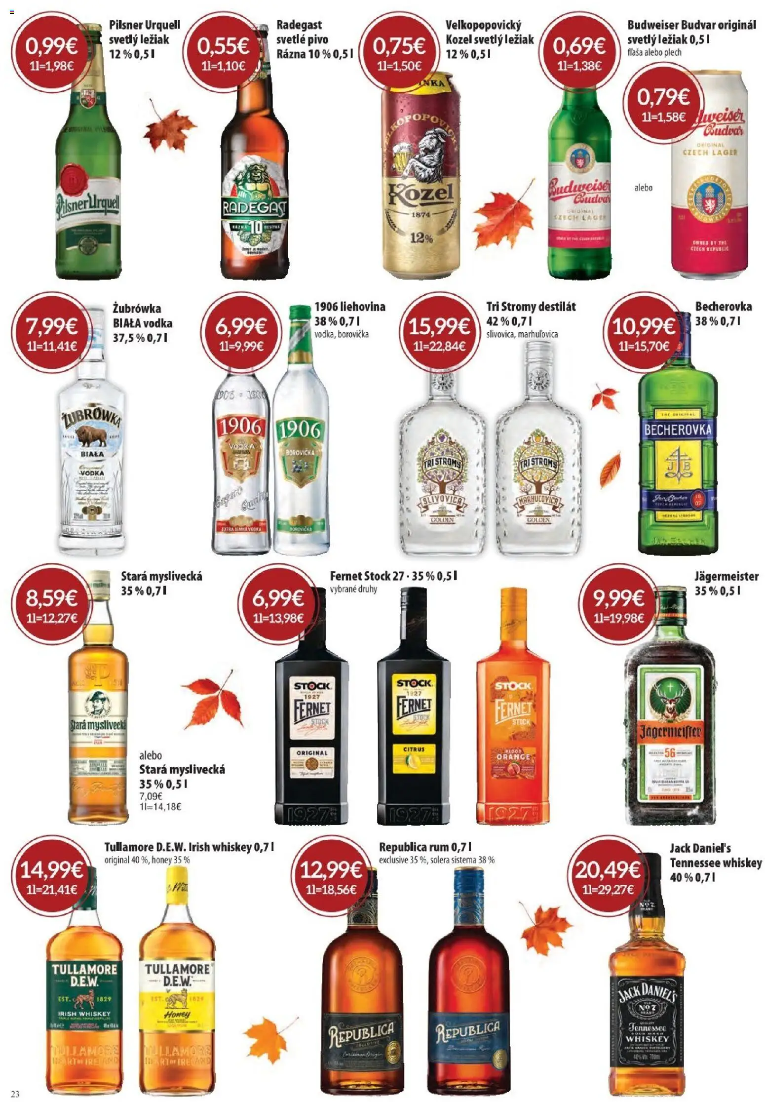 Náhľad Sintra letáku platného od 01.10.2026 - Pivo, Rum, Vodka, Becherovka, Radegast, Slivovica, Fernet, Republica