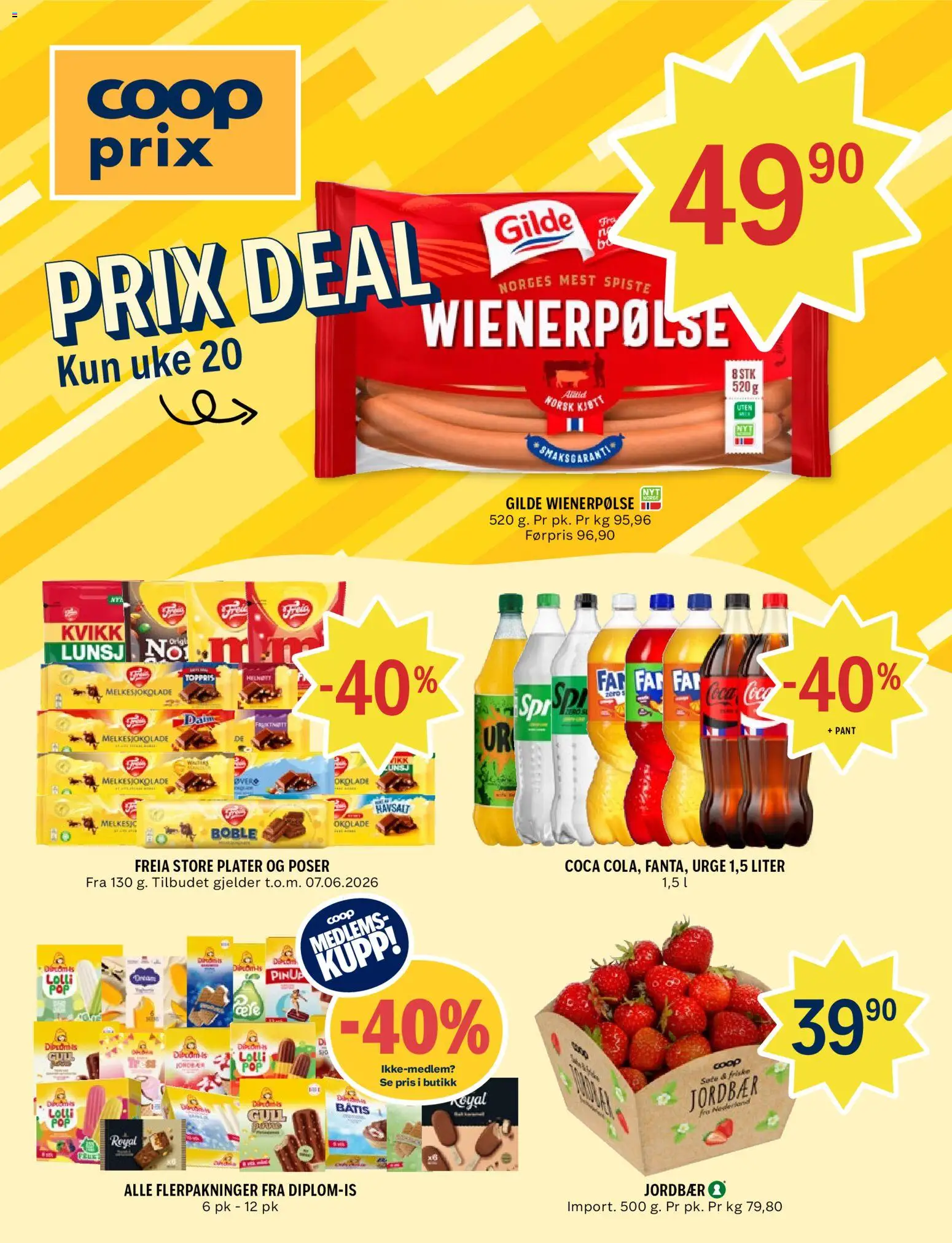Forhåndsvis Coop Prix kundeavis fra butikk Coop Prix gyldig fra 11/05/2026 - Boble, Frukt, Jordbær, Kvikk Lunsj, Kjøtt