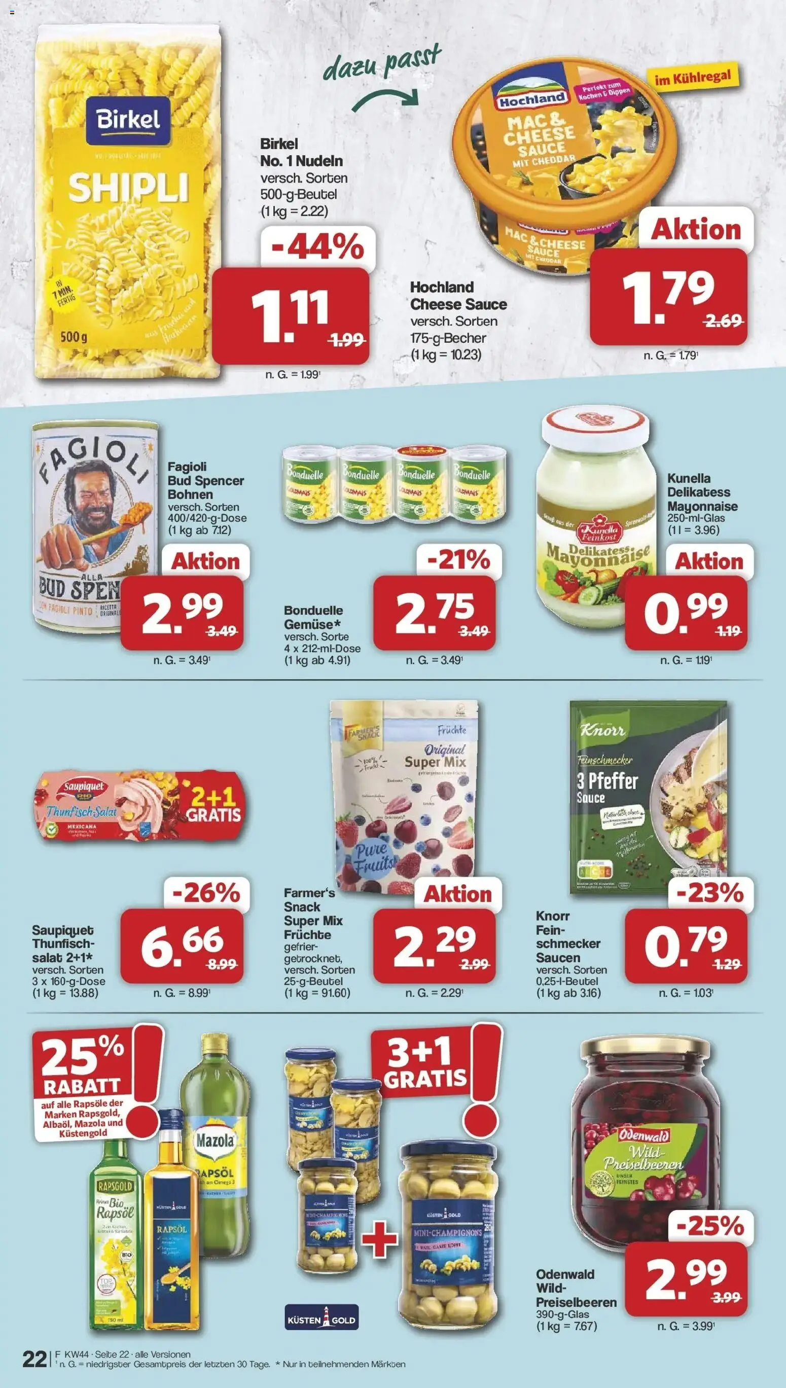 Vorschau von dem Prospekt des Geschäftes Famila Nordwest, gültig ab dem 26.10.2026 - Salat, Thunfisch, Nudeln, Mayonnaise, Preiselbeeren, Rapsöl, Knorr, Pfeffer