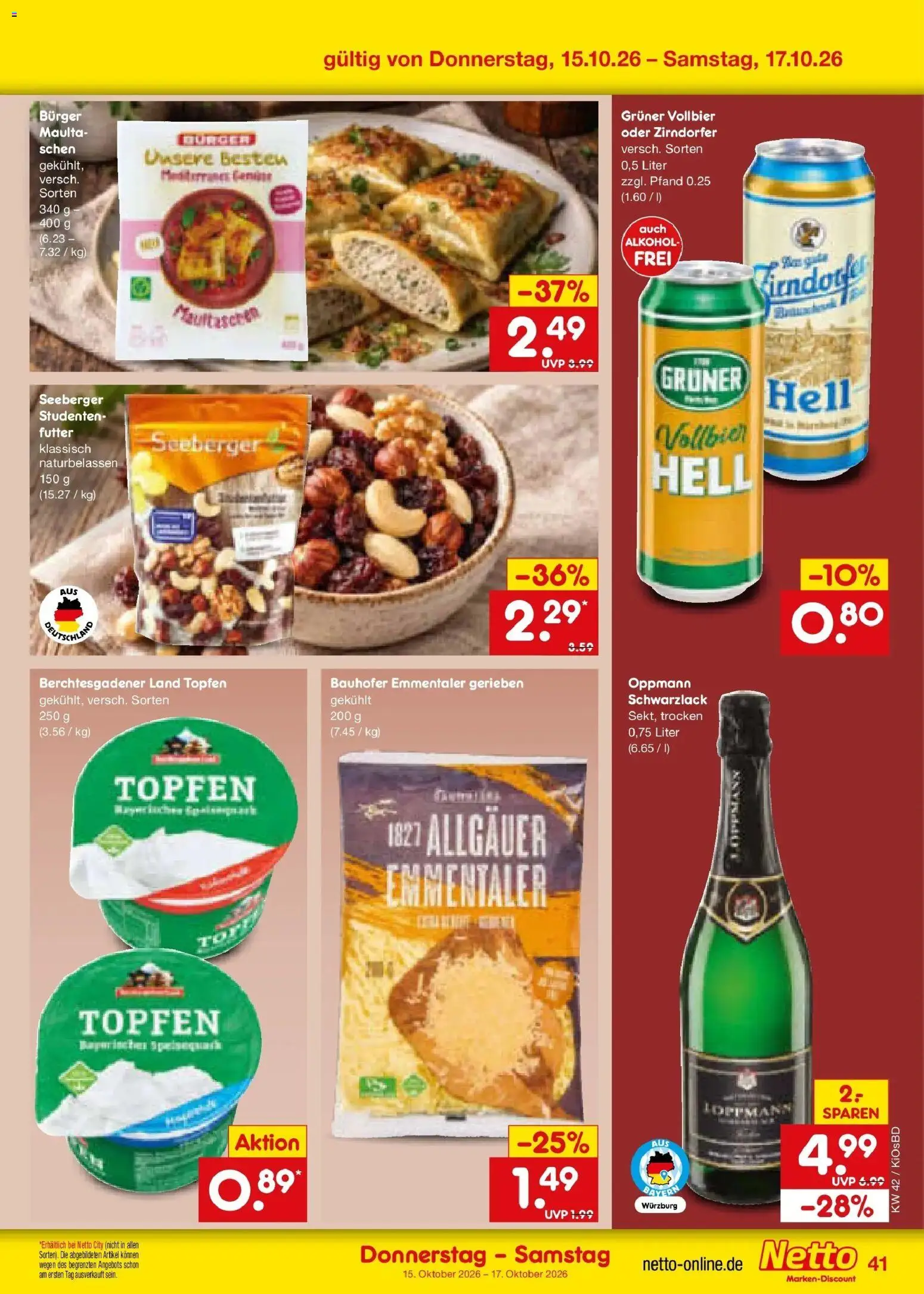 Vorschau von dem Prospekt des Geschäftes Netto Marken-Discount, gültig ab dem 12.10.2026 - Burger, Alkohol, Maultaschen