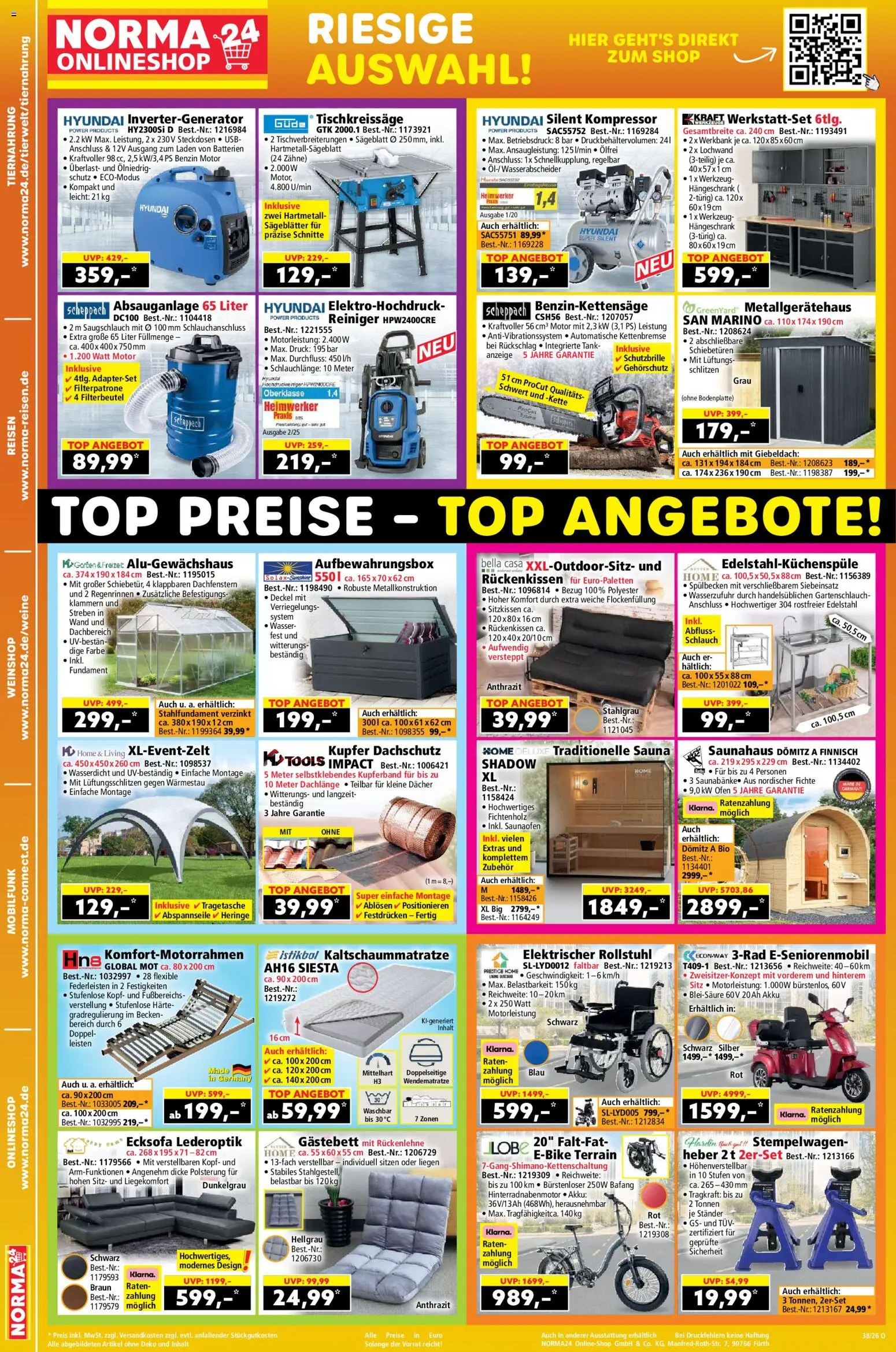 Vorschau von dem Prospekt des Geschäftes Norma, gültig ab dem 14.09.2026 - Wasser, Batterien, Ecksofa, Hochdruckreiniger, Top, Ofen, Hängeschrank
