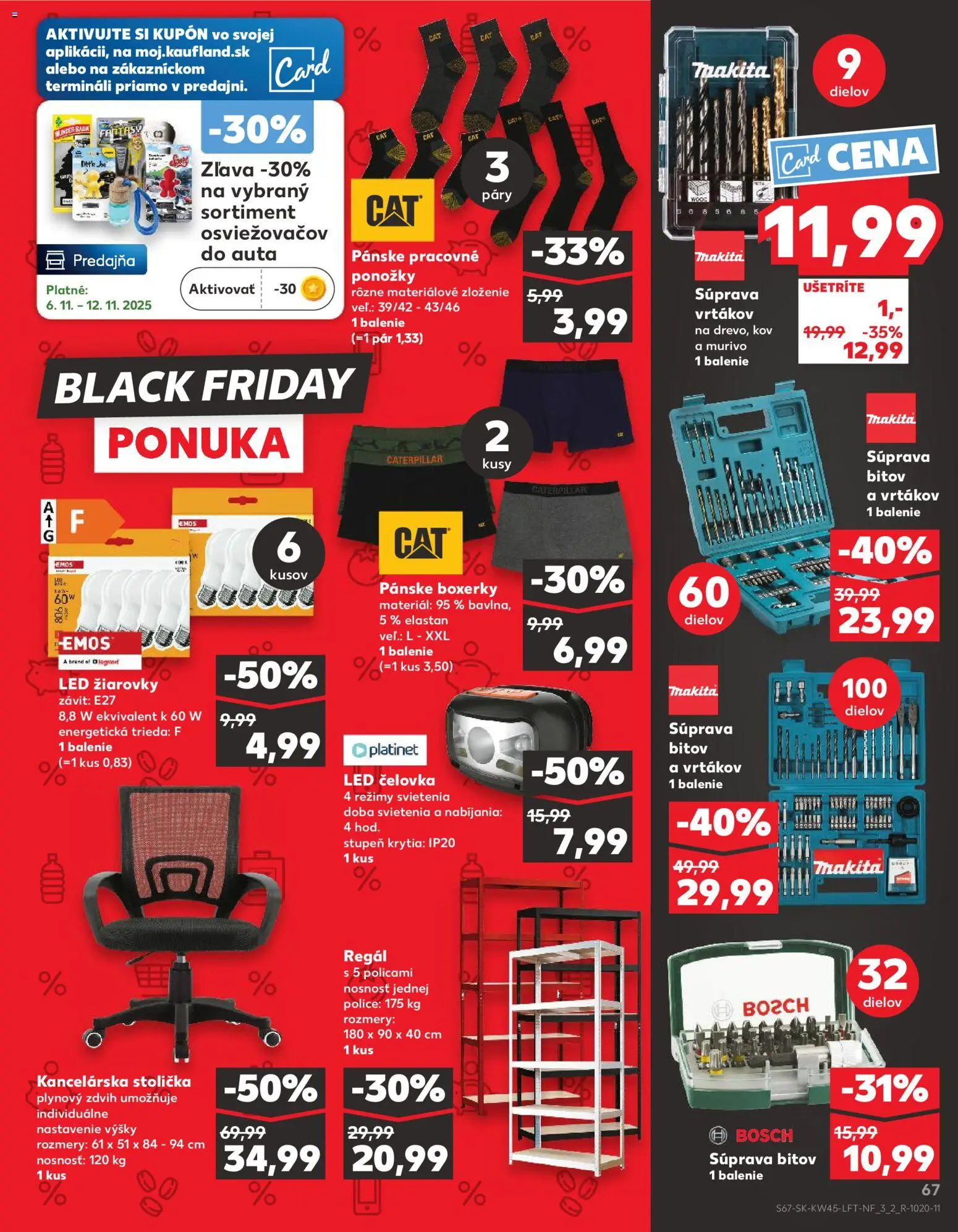 Náhľad Kaufland letáku platného od 06.11.2025 - Regál, Bosch, Stolička, Ponožky, Police, Led žiarovky, Led, Žiarovky