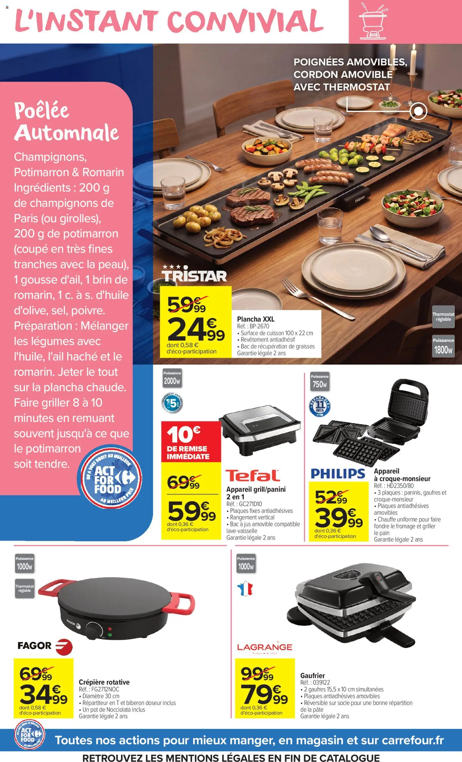 Prévisualisation de Carrefour Market Partageons le goût du mieux manger du magasin Carrefour Market formulaire valide 27/10/2026 - Fromage, Potimarron, Gaufres, Plancha, Gaufrier, Crêpière, Champignons, Poignées