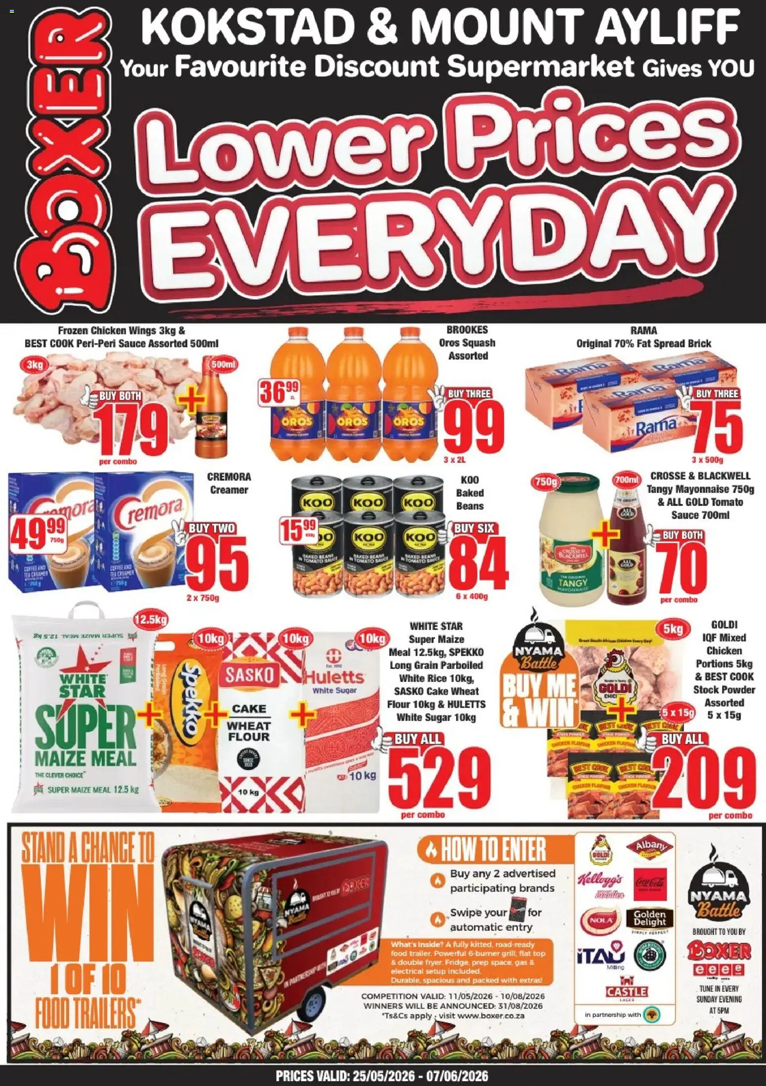 Preview of Boxer flyer valid from 25/05/2026 - Coffee, Chicken, Tea, Sugar, Maize meal, Sauce, Powder, Spread