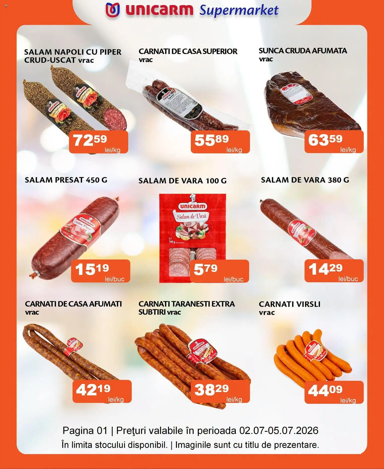 Previzualizarea de cataloage: Unicarm Unicarm Catalog Carne valabil de la 02.07.2026 - Salam, Șuncă, Piper, Cârnați