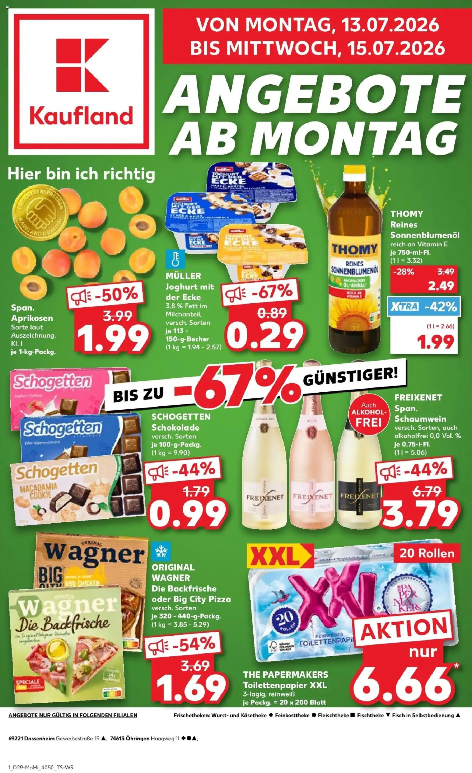 Vorschau von dem Prospekt des Geschäftes Kaufland, gültig ab dem 13.07.2026 - Pizza, Schokolade, Fisch, Wurst, Toilettenpapier, Freixenet, Schogetten, Sonnenblumenol