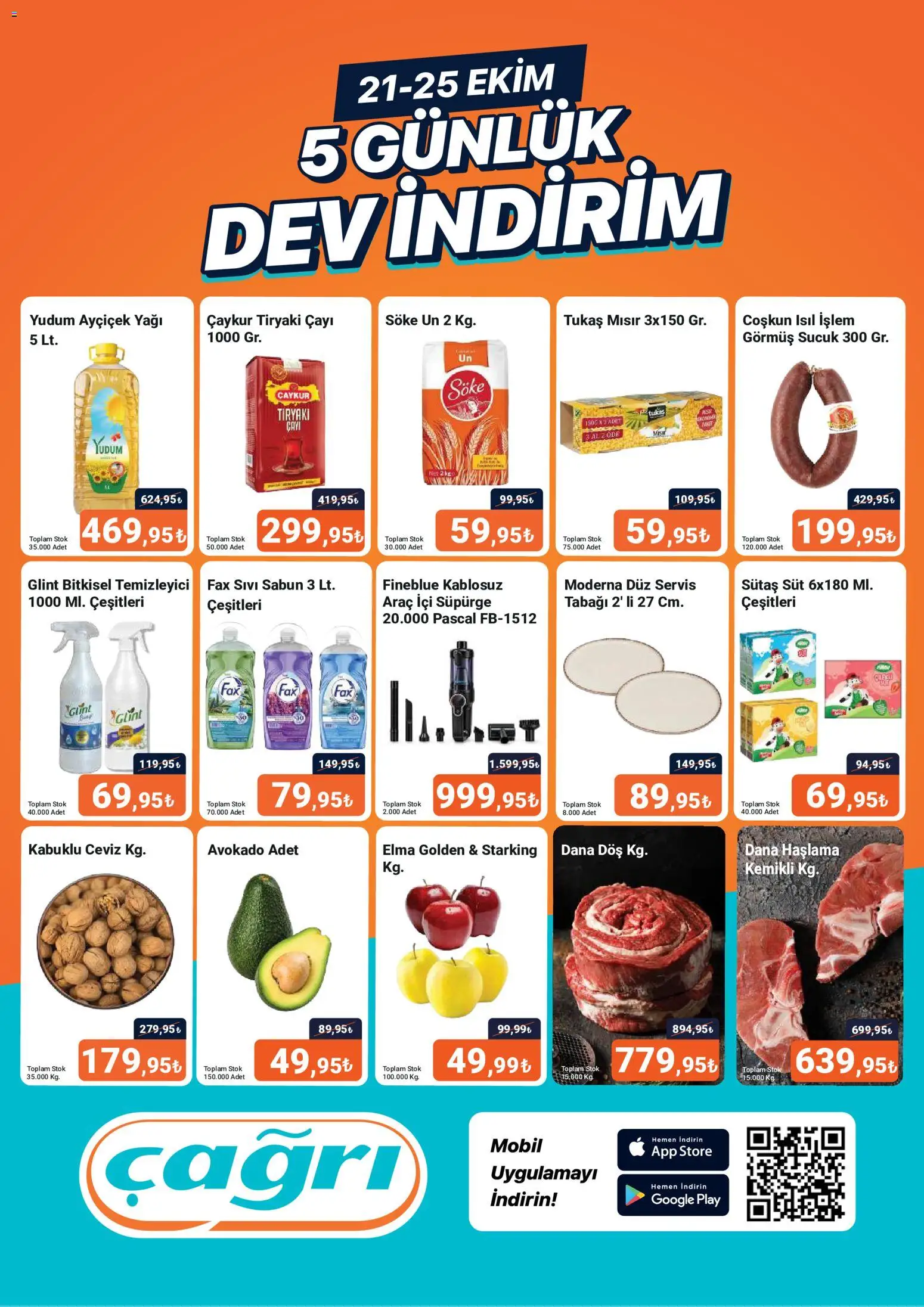 Çağrı Market Çağrı Market - 5 Günlük Dev İndirim 21.10.2026 - Broşürünün önizlemesi - Mısır, Süt, Avokado, Sucuk, Elma, Ceviz, Sabun