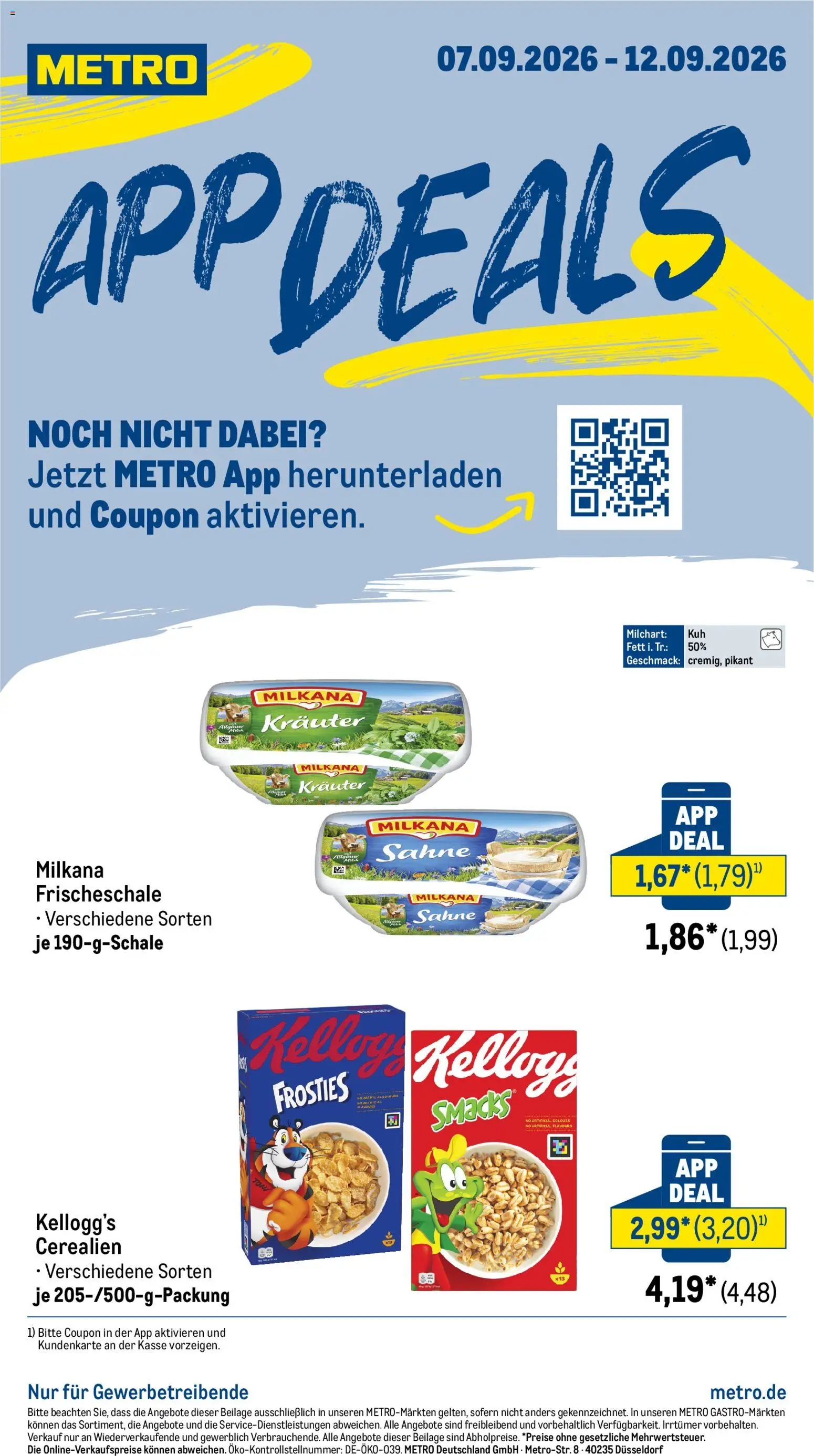 Vorschau von dem Prospekt des Geschäftes Metro, gültig ab dem 07.09.2026 - Kellogg's, Sahne, Milkana