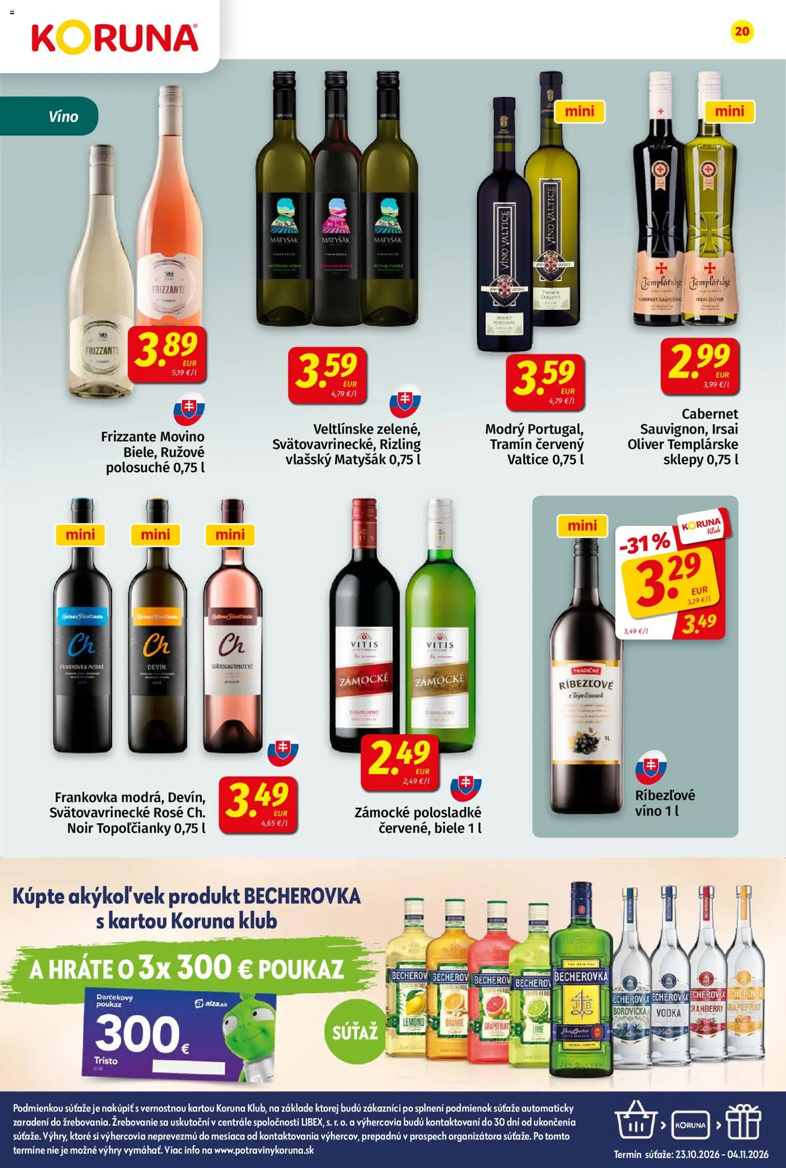 Náhľad Koruna letáku platného od 23.10.2026 - Víno, Vodka, Borovička, Becherovka, Grapefruit