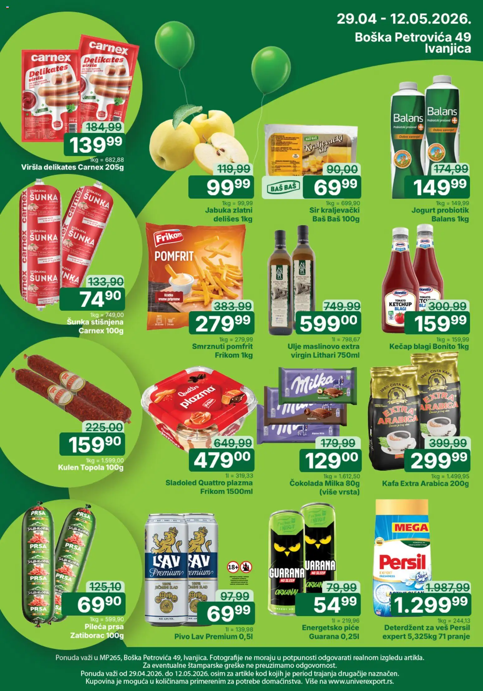 Pregled Univerexport kataloga - važi od 29.04.2026 - Guarana, Pivo, Milka, Kulen, Šunka, Persil, Deterdžent, Kečap